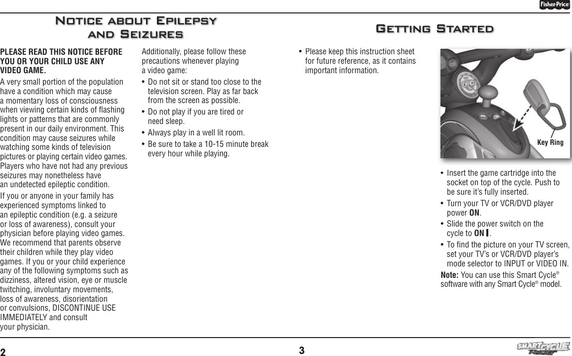 Page 2 of 8 - Fisher-Price Fisher-Price-Smart-Cycle-Racer-T6356-Users-Manual- T6356pr-0920  Fisher-price-smart-cycle-racer-t6356-users-manual
