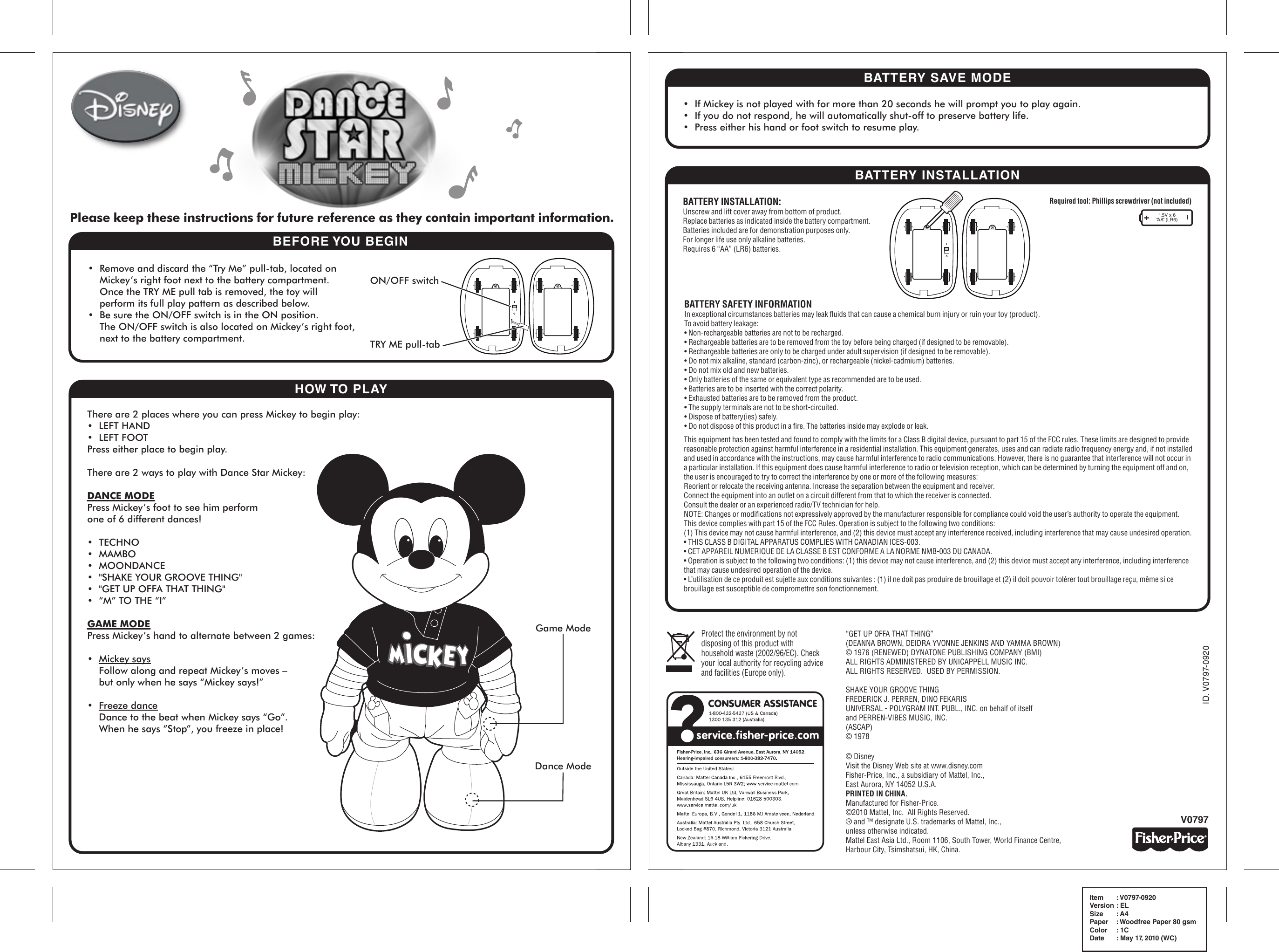 Fisher Price V0797 Instruction Sheet 09 C