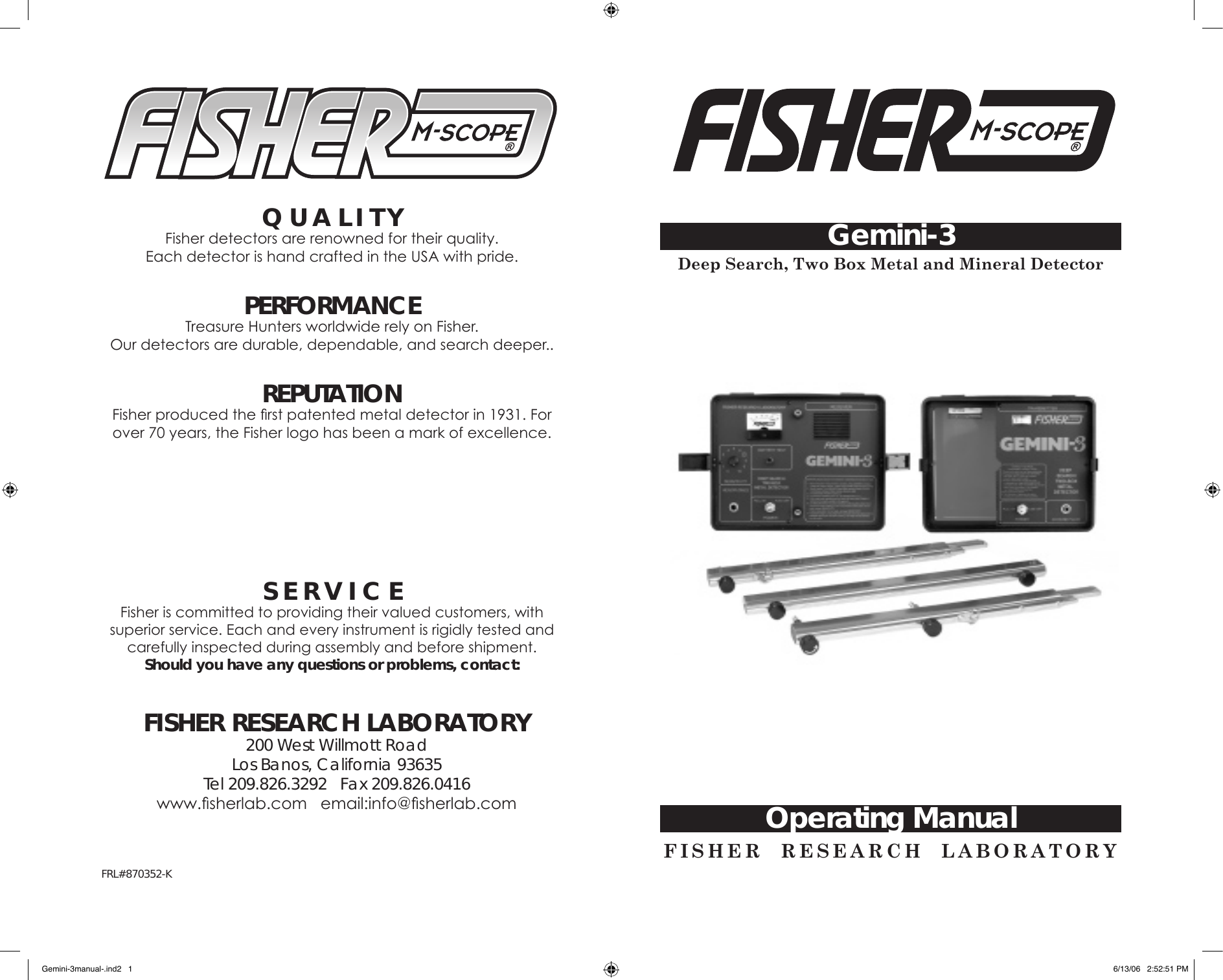 Page 1 of 12 - Fisher Fisher-M-Scope-Gemini-3-Users-Manual-  Fisher-m-scope-gemini-3-users-manual