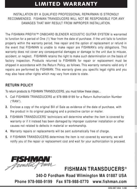 Page 12 of 12 - Fishman Fishman-Blender-Users-Manual- C  Fishman-blender-users-manual