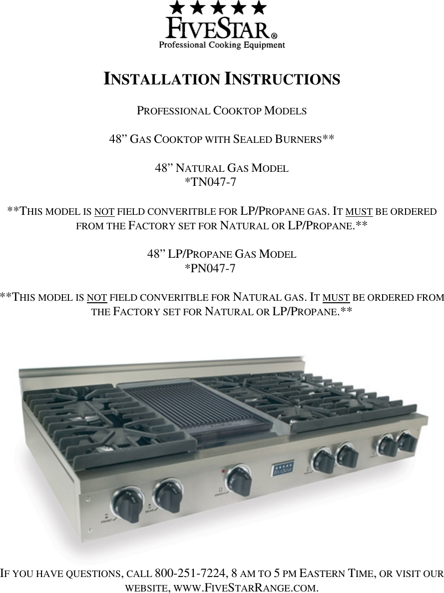 Five Star Ranges Cooktop Pn047 7 Users Manual In Windows Internet