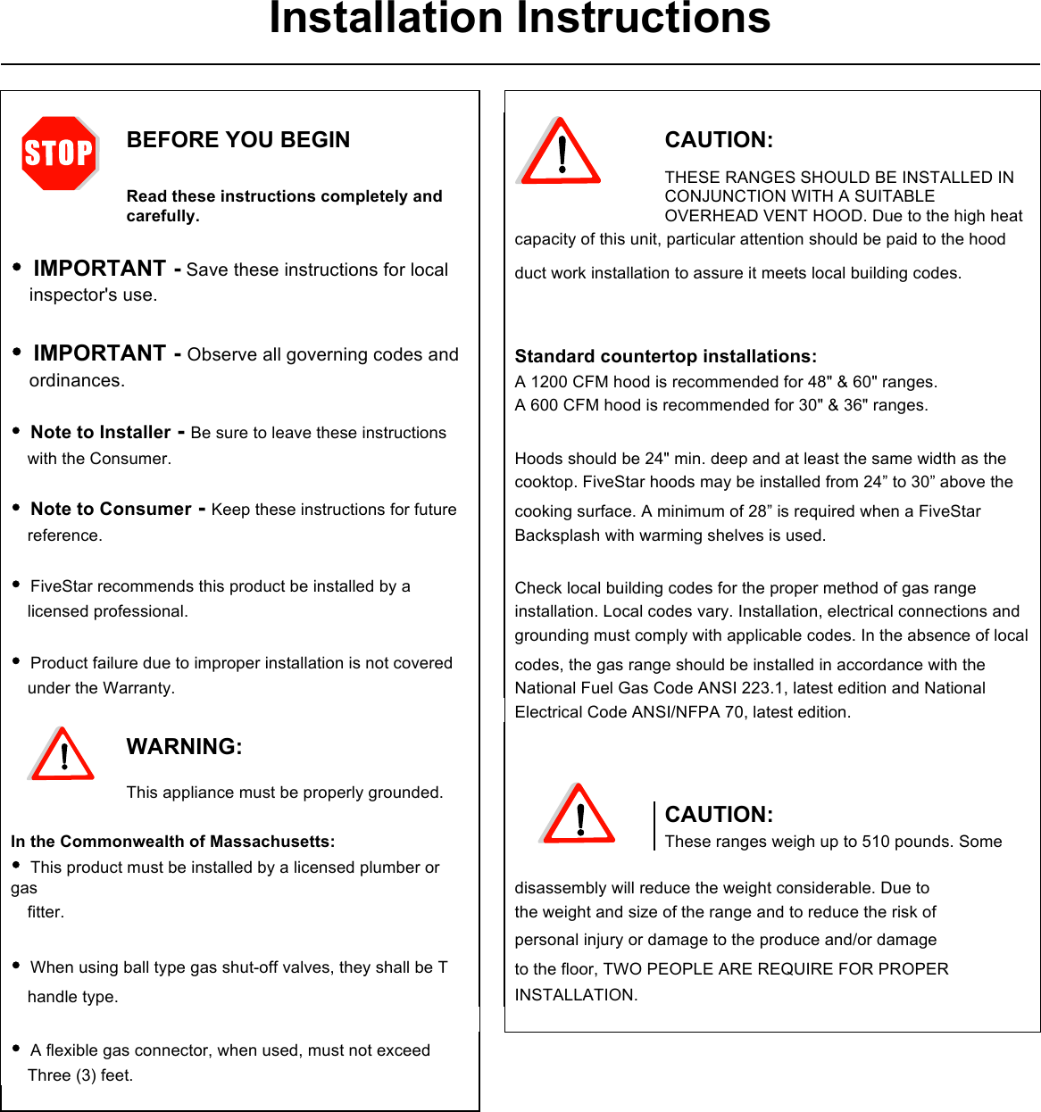 Five Star Ranges Range Pn331 7bw Users Manual Ttn331