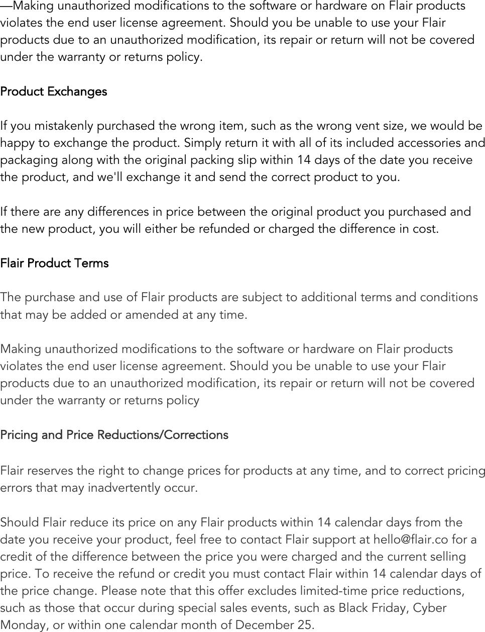 Page 2 of 3 - FLAIR SALES & REFUND TERMS AND CONDITIONS (TERMS)  RETURN