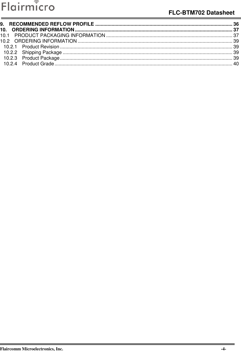 Page 4 of Flaircomm Microelectronics BTM702A Bluetooth Module  BT5.0 User Manual