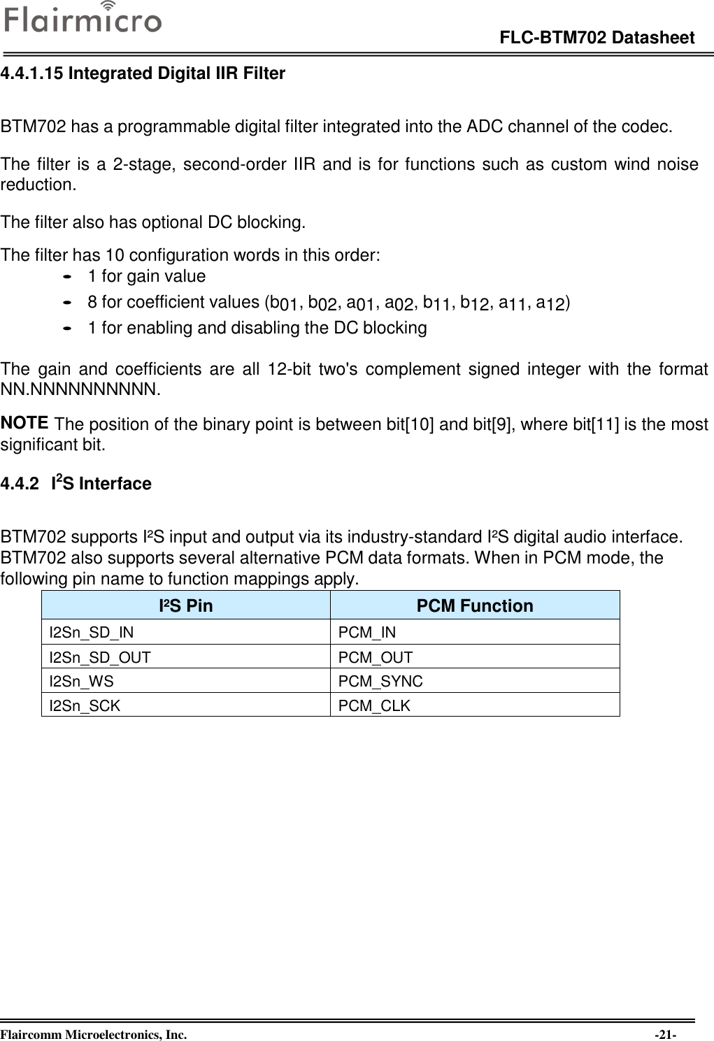 Page 21 of Flaircomm Microelectronics BTM702C Bluetooth Module  BT5.0 User Manual revised1219