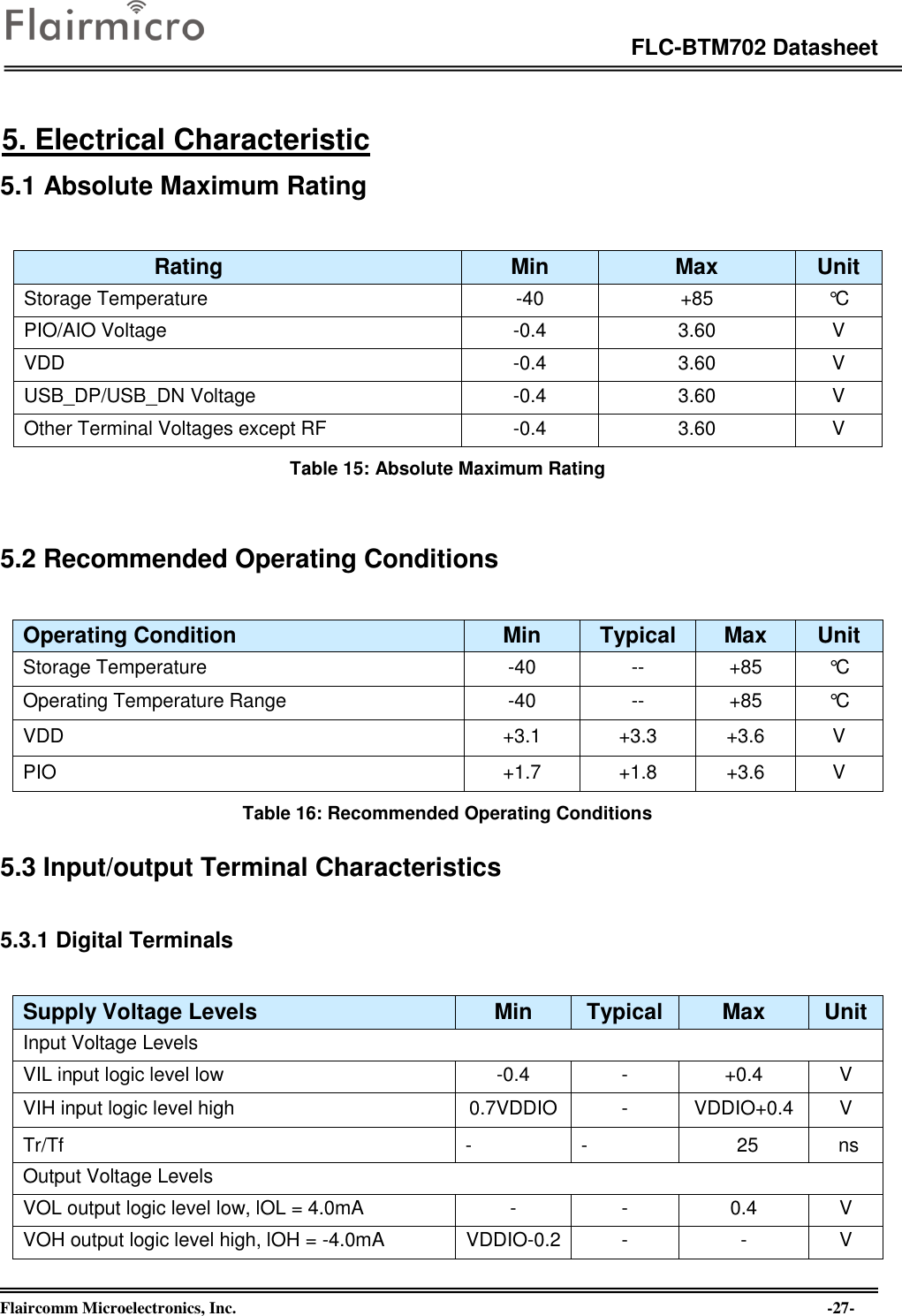 Page 27 of Flaircomm Microelectronics BTM702C Bluetooth Module  BT5.0 User Manual revised1219