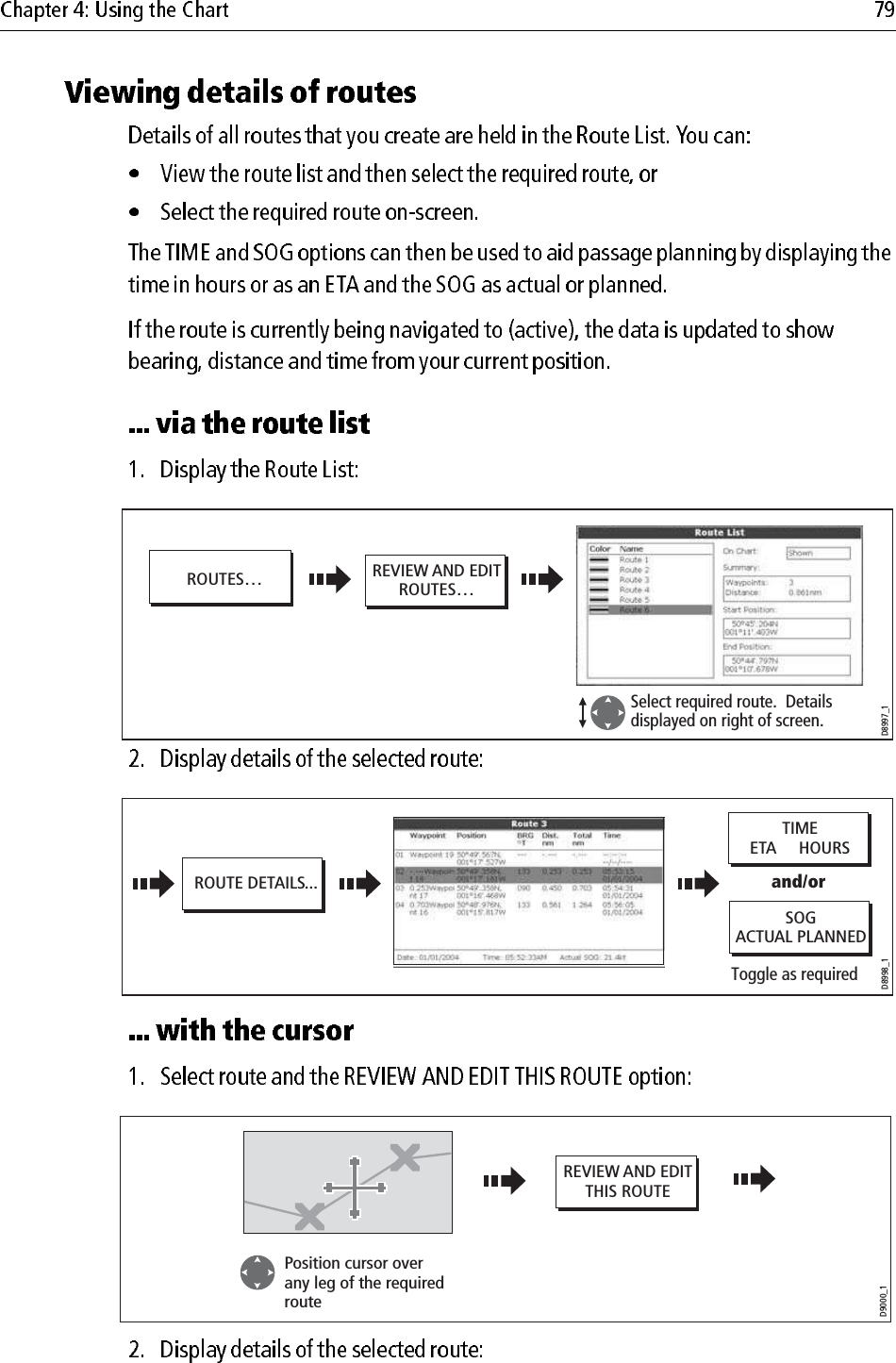                                     REVIEW AND EDITROUTES…D8997_1ROUTES…Select required route.  Details displayed on right of screen.D8998_1Toggle as requiredand/orROUTE DETAILS... TIMEETA     HOURSSOGACTUAL PLANNEDREVIEW AND EDITTHIS ROUTED9000_1Position cursor over any leg of the required route