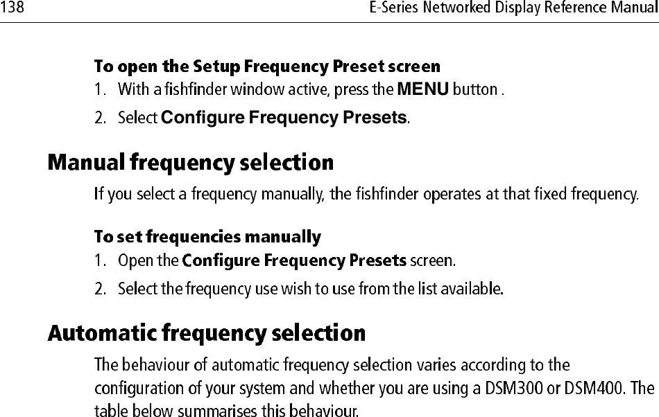 MENUConfigure Frequency Presets