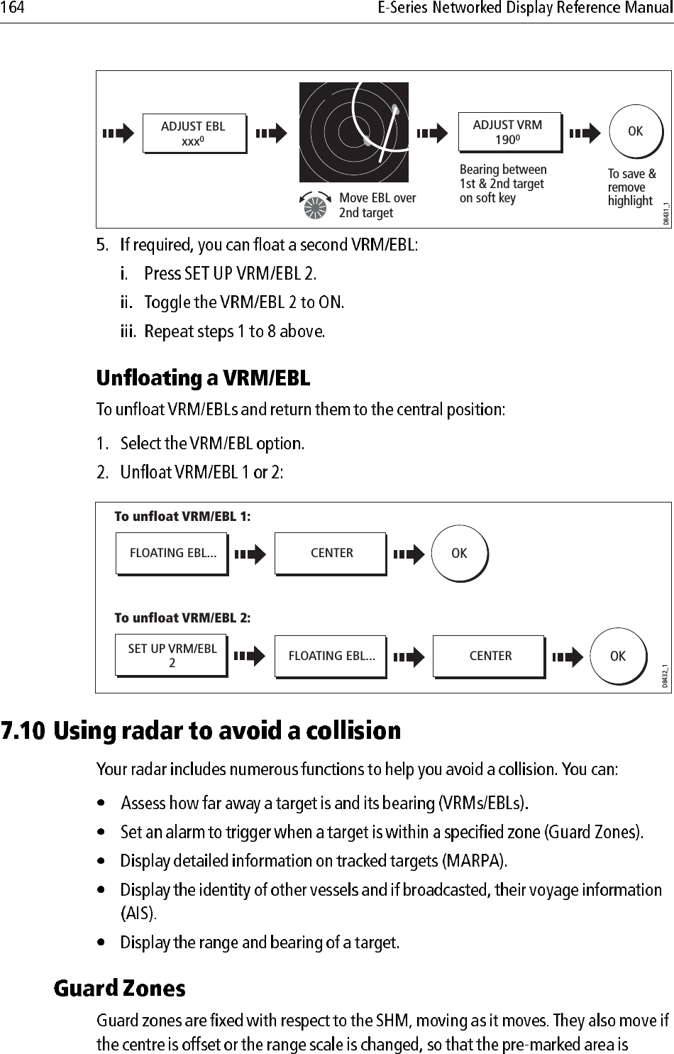 D8431_1Bearing between 1st &amp; 2nd target on soft keyADJUST VRM1900Move EBL over 2nd target ADJUST EBLxxx0To save &amp; removehighlightOKD8432_1To unfloat VRM/EBL 1:FLOATING EBL... CENTEROKTo unfloat VRM/EBL 2:FLOATING EBL... CENTERSET UP VRM/EBL2OK