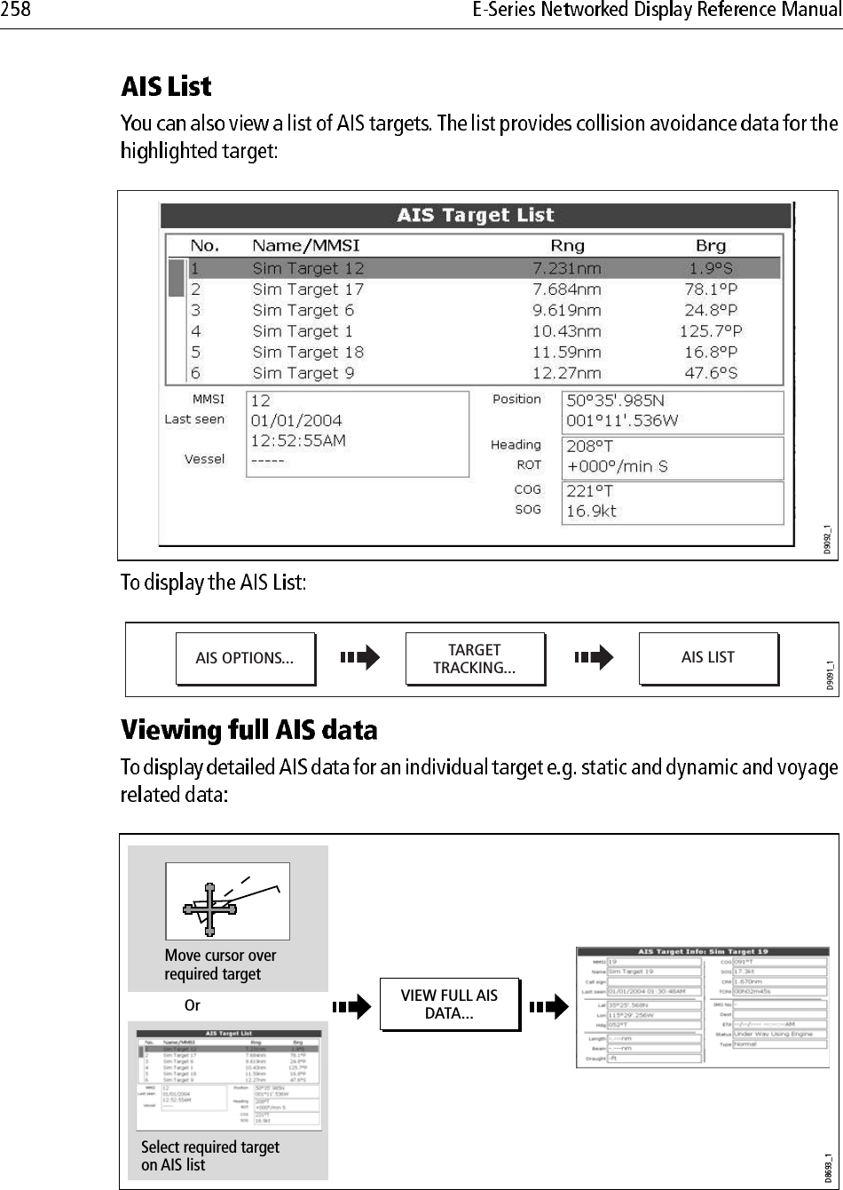                                     D9092_1D9091_1AIS OPTIONS... TARGETTRACKING... AIS LISTD8693_1Move cursor over required targetSelect required target on AIS listVIEW FULL AISDATA...Or