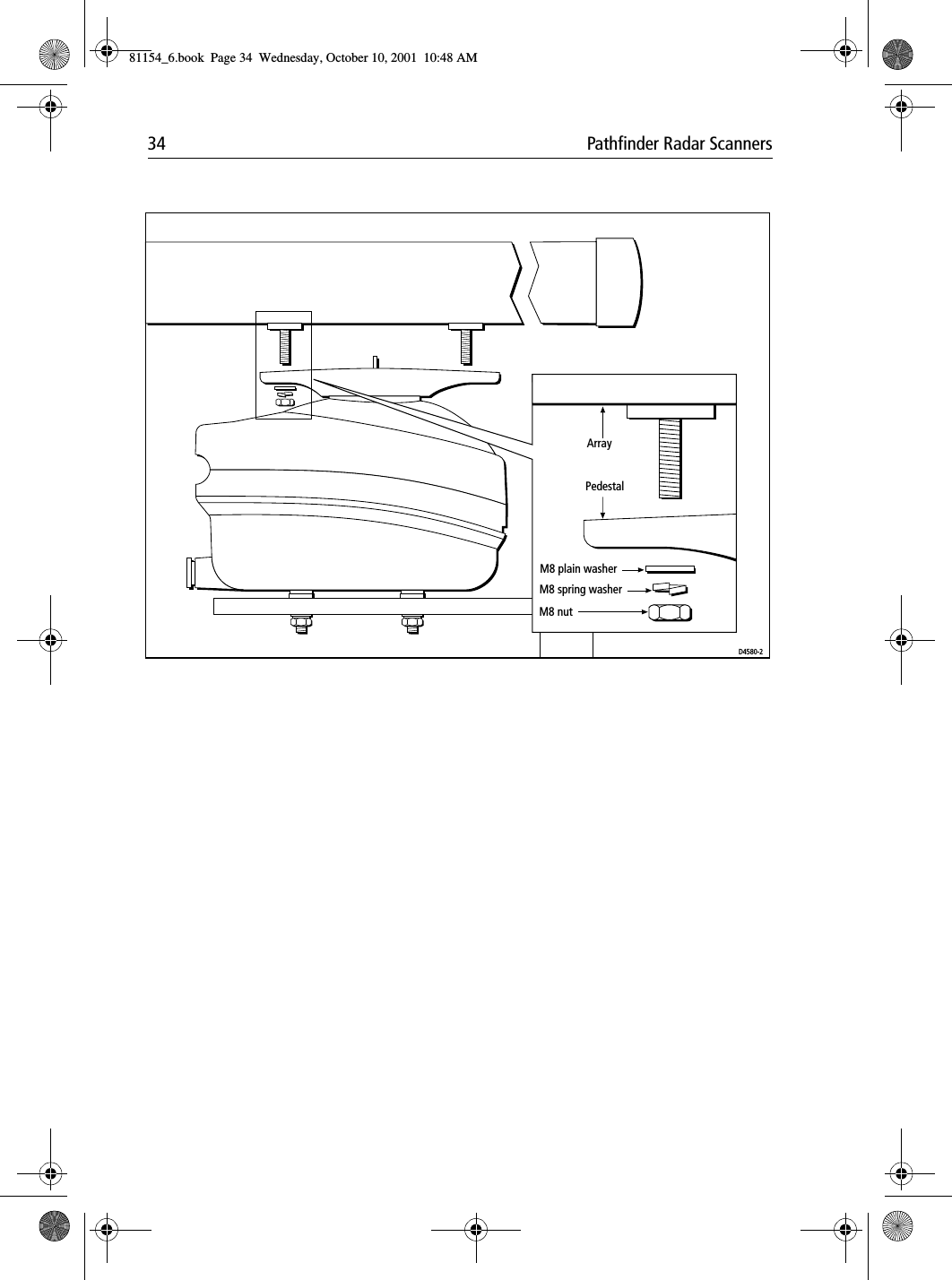 34 Pathfinder Radar ScannersM8 plain washerM8 spring washerM8 nutArrayPedestalD4580-281154_6.book  Page 34  Wednesday, October 10, 2001  10:48 AM