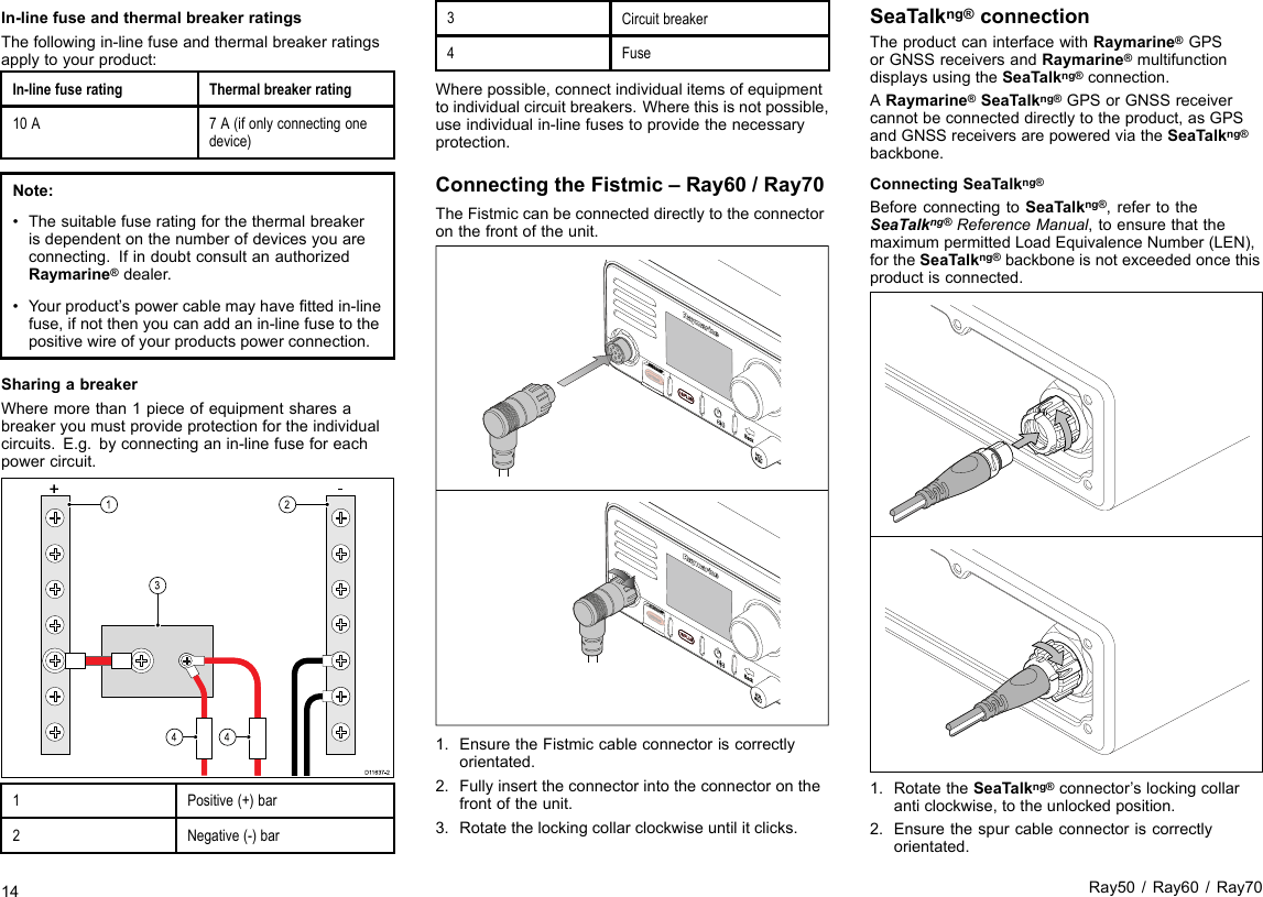                In-line fuse rating Thermal breaker rating                                                                                                                                                                                                 SeaTalkng®                                            