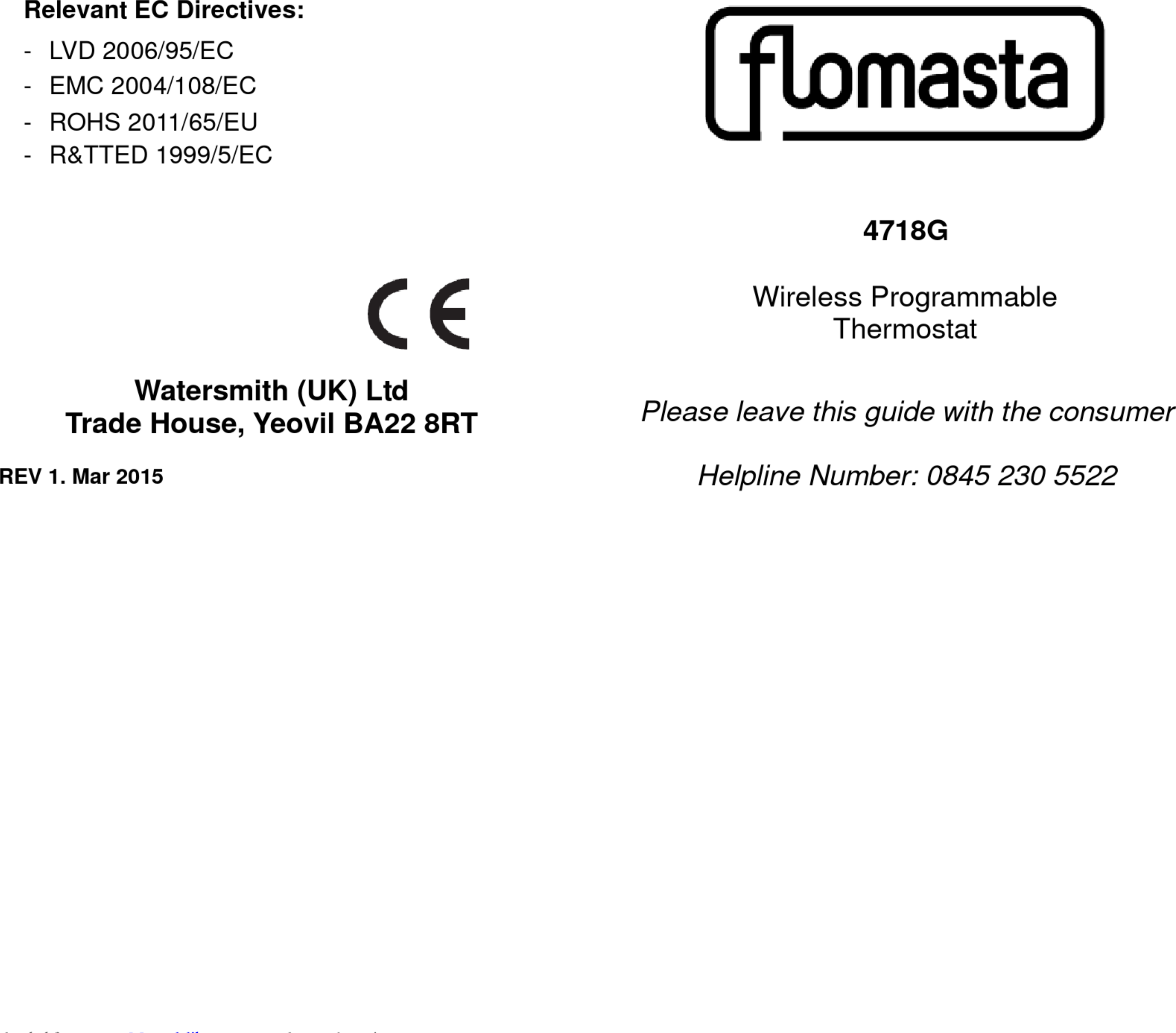Page 1 of 8 - Flomasta Flomasta-4718G-Manual-1002605 User Manual