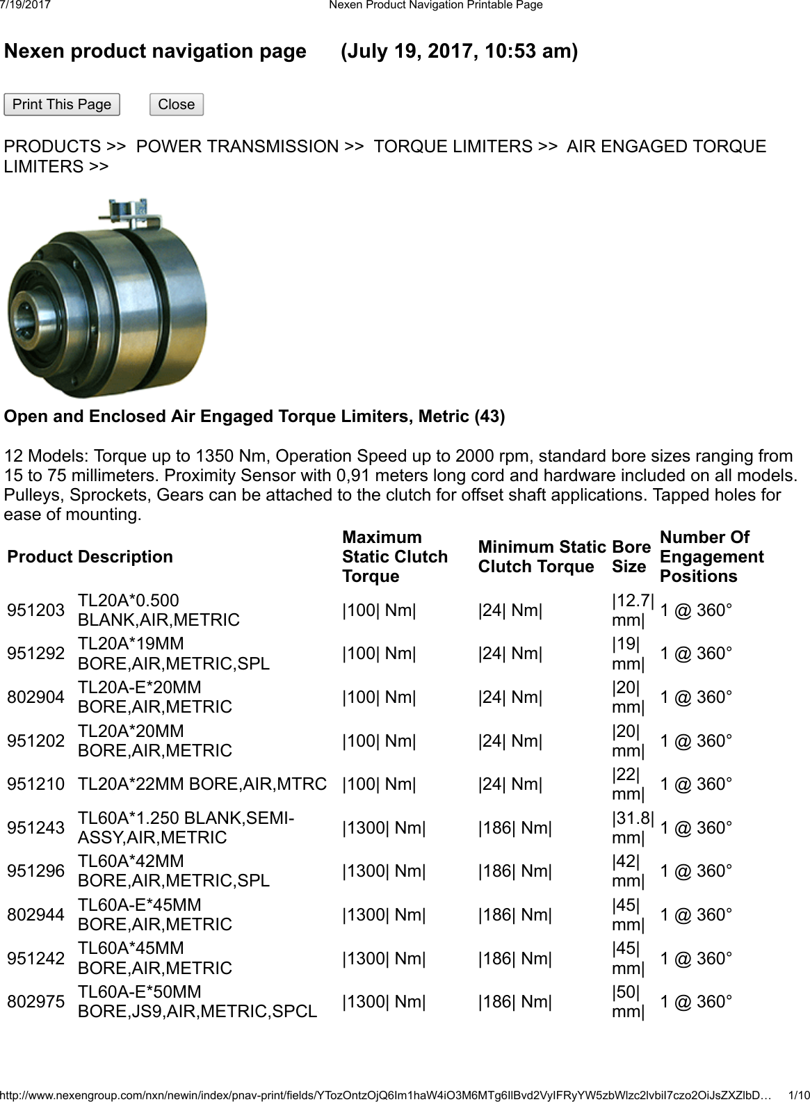 Nexen 803020 Enclosed Air Engaged Torque Limiter 