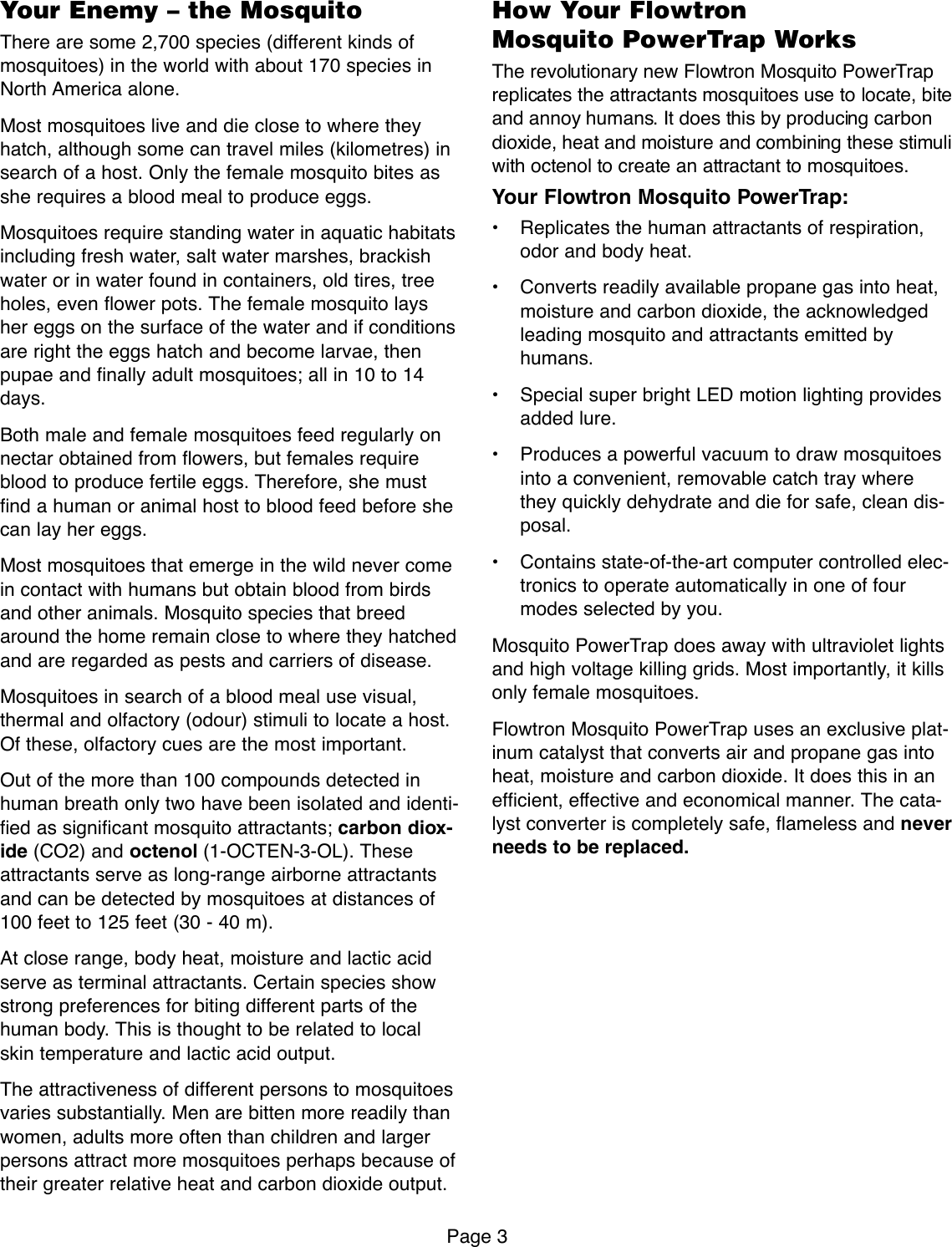 Page 3 of 8 - Flowtron-Outdoor-Products Flowtron-Outdoor-Products-Mosquito-Powertrap-Mt-200-Series-Users-Manual- Generic PowerTrap Owner's Manual  Flowtron-outdoor-products-mosquito-powertrap-mt-200-series-users-manual