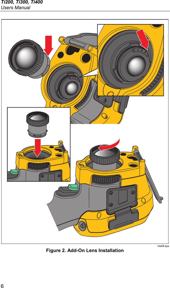 Ti200, Ti300, Ti400 Users Manual 6  hie08.eps Figure 2. Add-On Lens Installation 