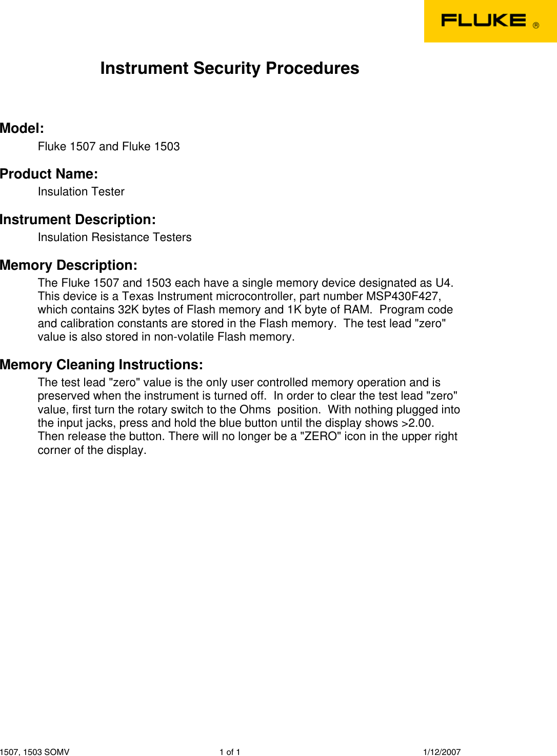 Fluke 1507 Users Manual