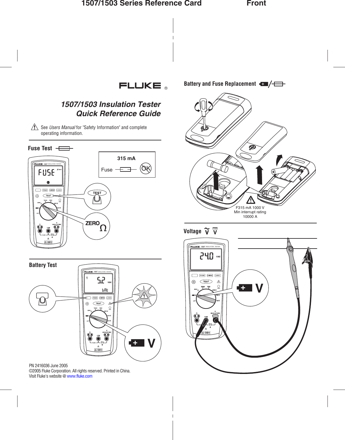 Page 1 of 2 - Fluke Fluke-1507-Users-Manual- 1507_QRC1  Fluke-1507-users-manual