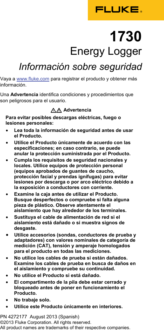 Page 1 of 4 - Fluke Fluke-1730-Us-Users-Manual-  Fluke-1730-us-users-manual