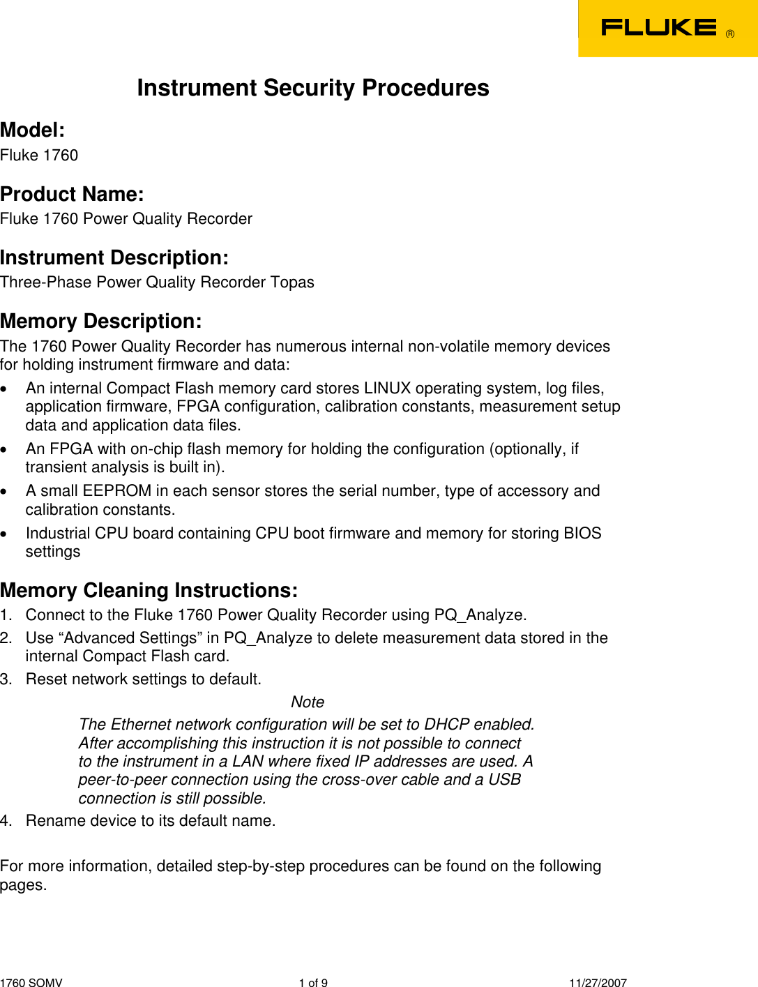 Page 1 of 9 - Fluke Fluke-1760Tr-Basic-Users-Manual- 1760  Fluke-1760tr-basic-users-manual