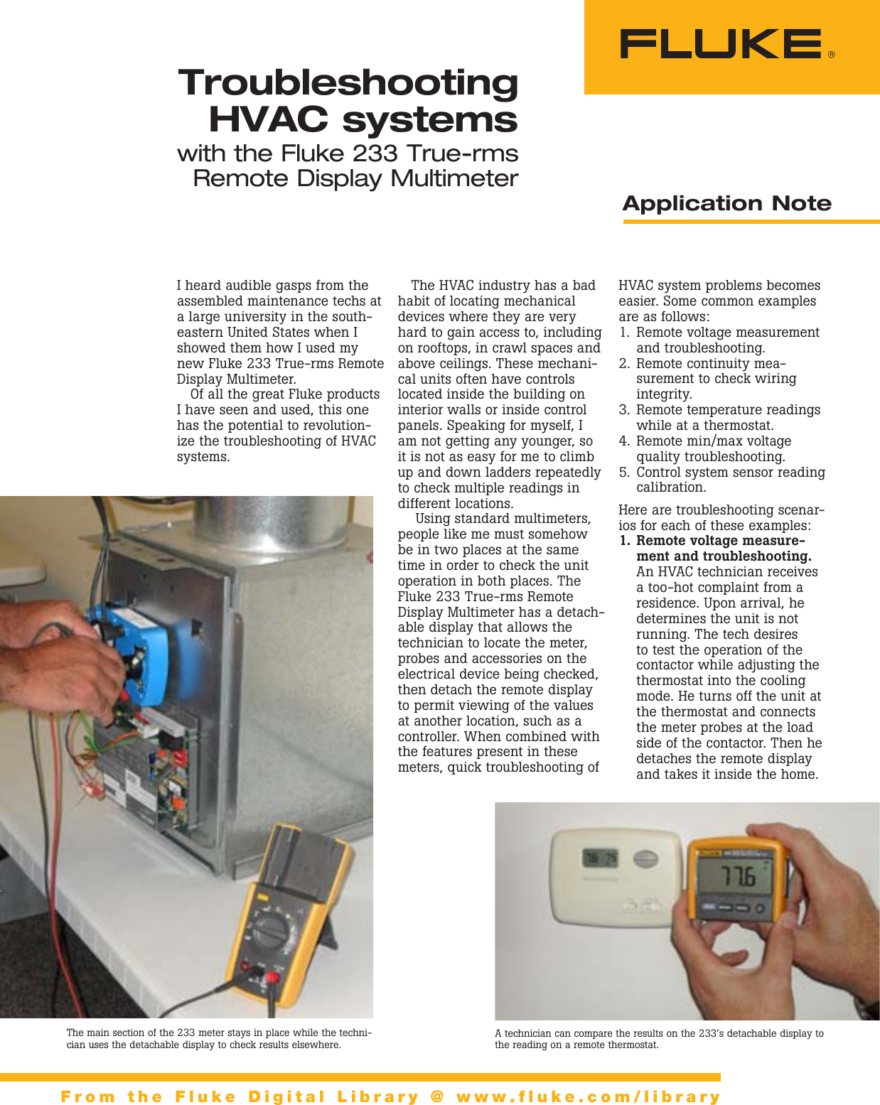 Page 1 of 2 - Fluke Fluke-233-Application-Note- Troubleshooting HVAC Systemswith The 233 True-rms Remote Display Multimeter  Fluke-233-application-note