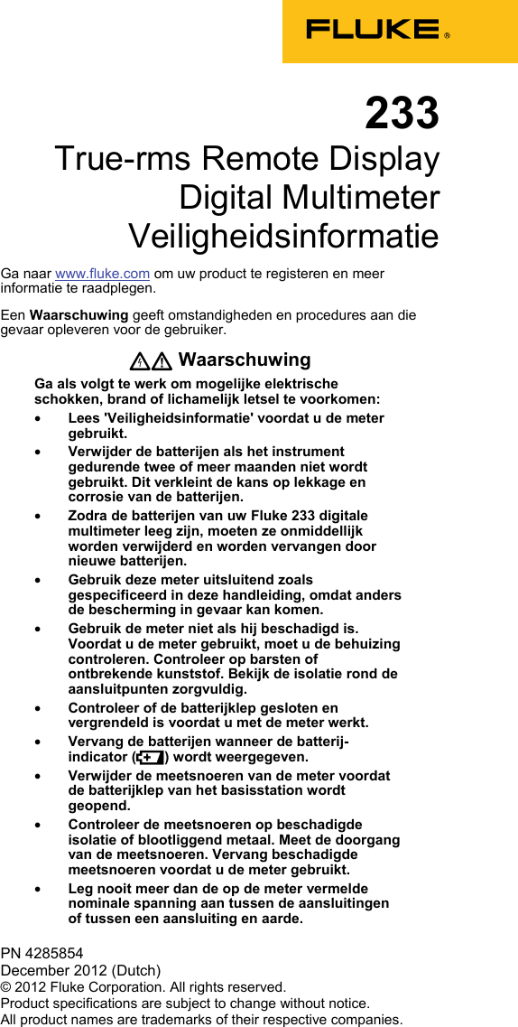 Page 1 of 5 - Fluke Fluke-233-Users-Manual- Fluke-233-users-manual