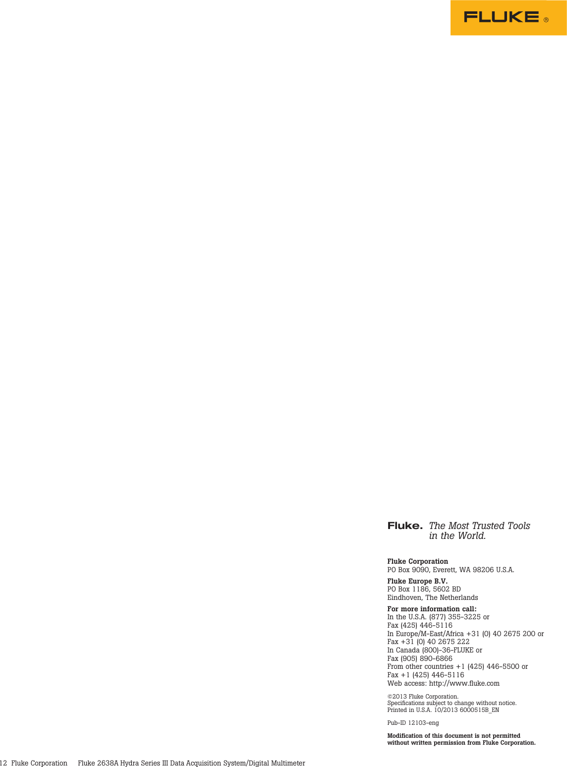 Page 12 of 12 - Fluke Fluke-2638A-Hydra-Series-Iii-Data-Sheet- 3000 Series LiNK  Tools. The Wireless Team. Fluke-2638a-hydra-series-iii-data-sheet