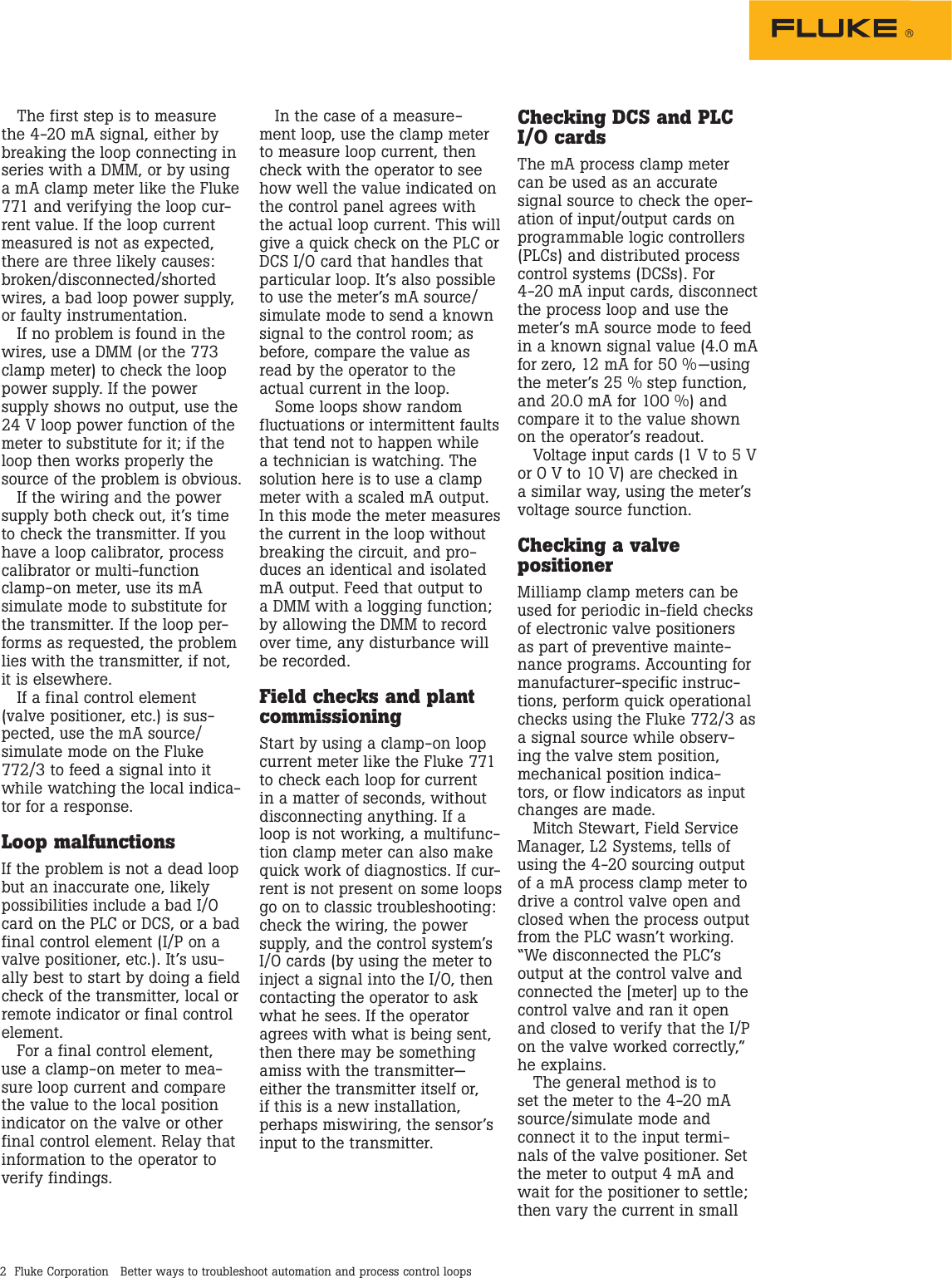 Page 2 of 3 - Fluke Fluke-28-Ii-Application-Note- Better Ways To Troubleshoot Automation And Process Control Loops  Fluke-28-ii-application-note