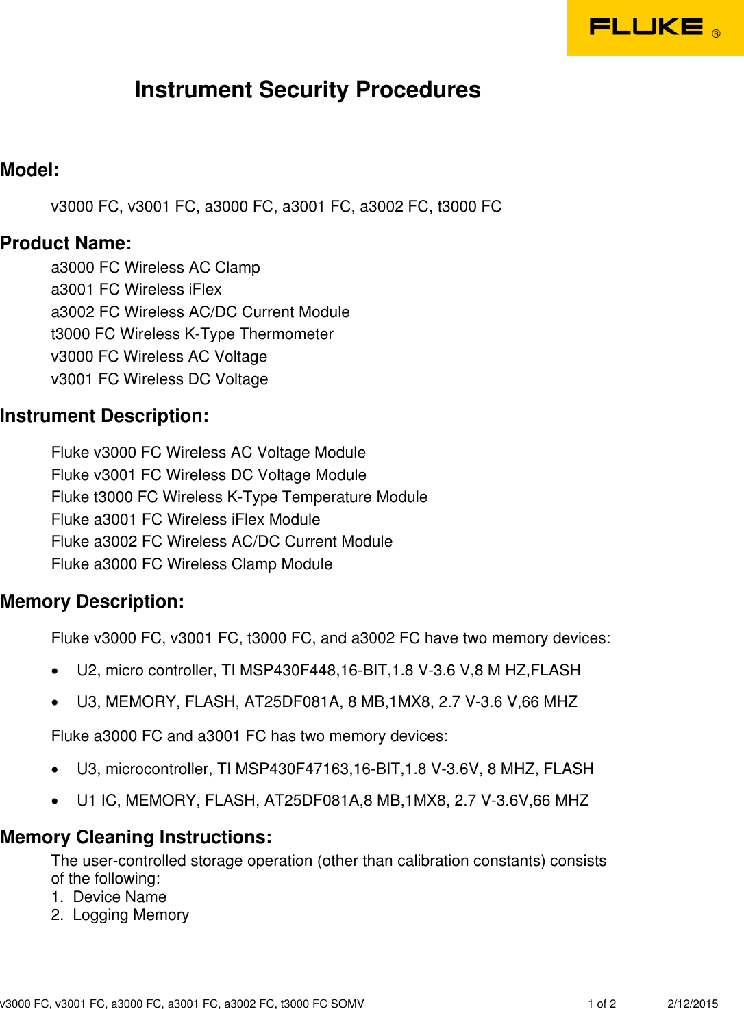 Page 1 of 2 - Fluke Fluke-3000-Fc-Users-Manual V3000 FC, V3001 A3000 A3001 A3002 T3000 FCx