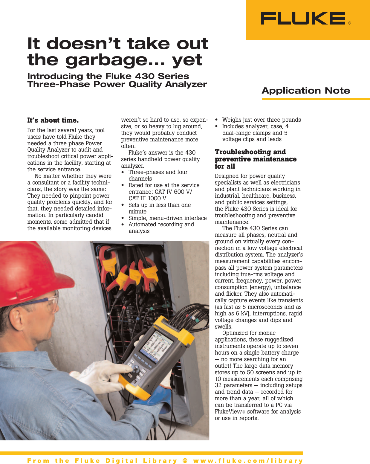 Page 1 of 3 - Fluke Fluke-434-Series-Ii-Application-Note- Introducing The 430 Series Three-Phase Power Quality Analyzer  Fluke-434-series-ii-application-note