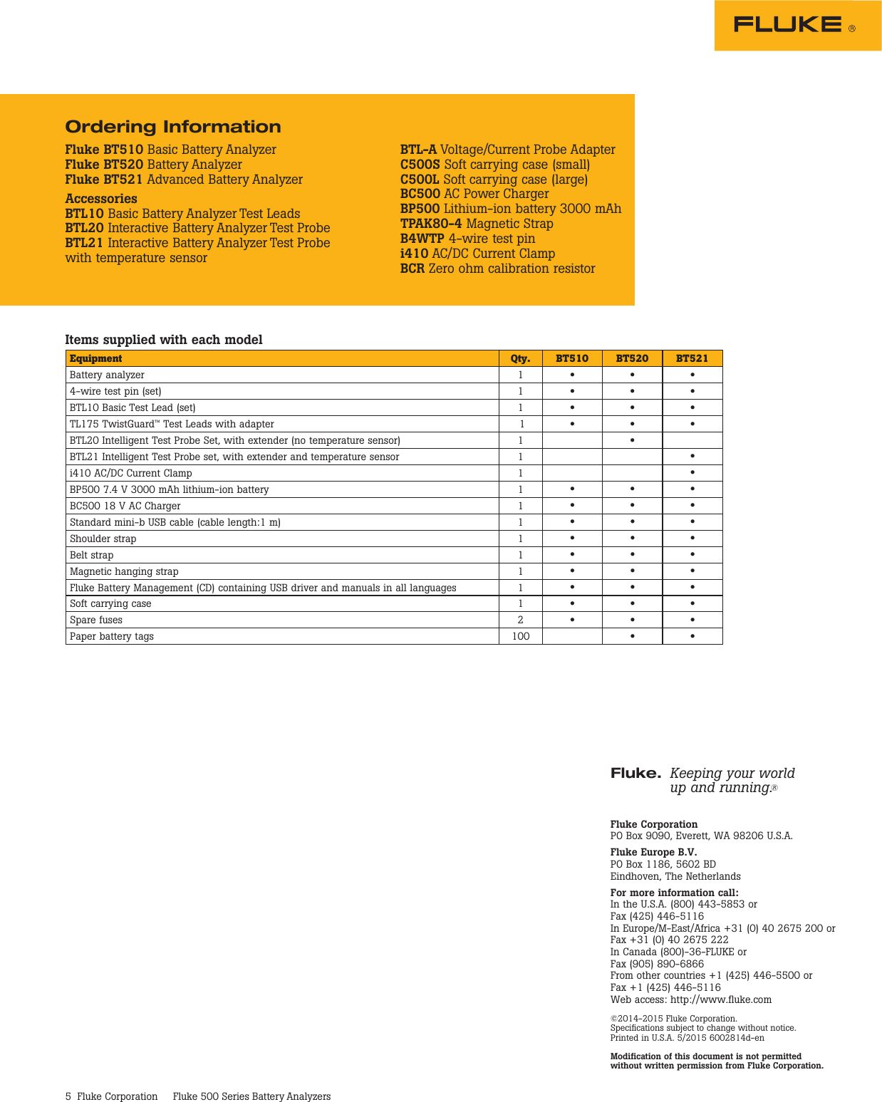Page 5 of 5 - Fluke Fluke-500-Series-Data-Sheet- 500 Series Battery Analyzers  Fluke-500-series-data-sheet