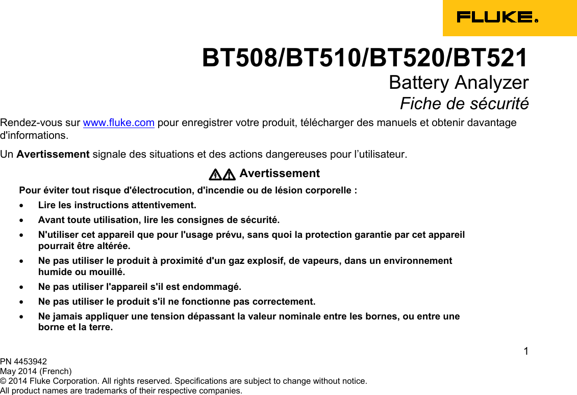 Fluke 500 Series Users Manual BT508/BT510/BT520/BT521