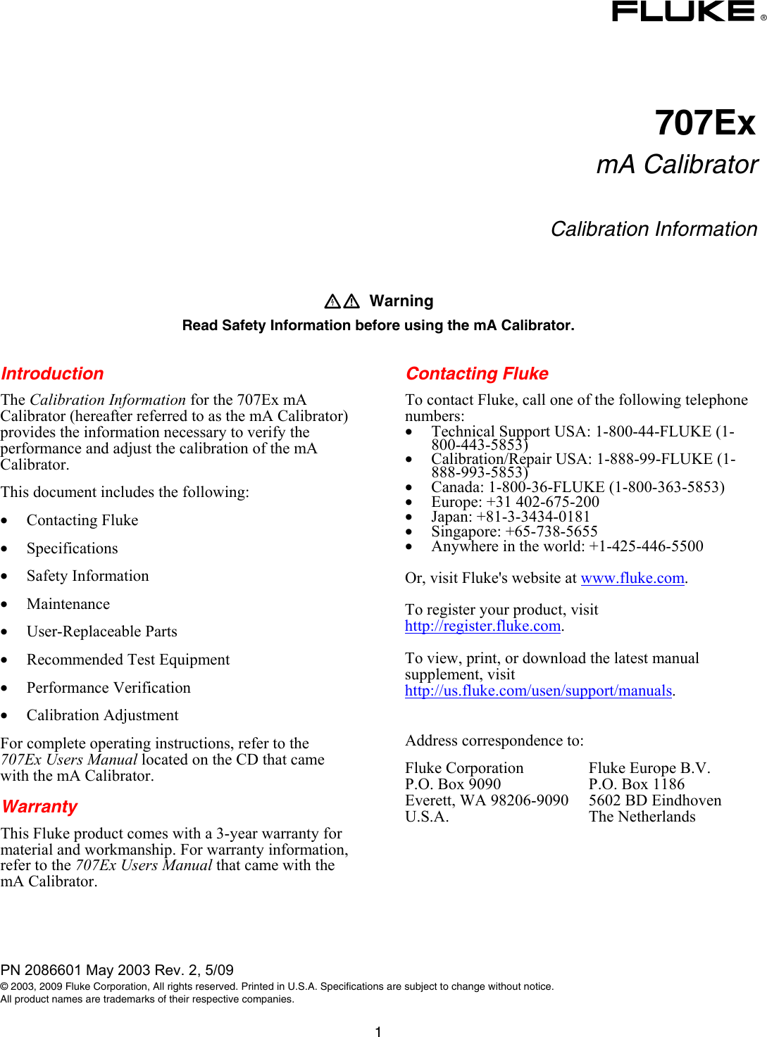 Page 1 of 10 - Fluke Fluke-707Ex-Users-Manual Text