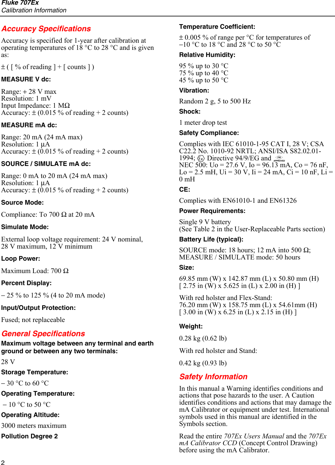 Page 2 of 10 - Fluke Fluke-707Ex-Users-Manual Text