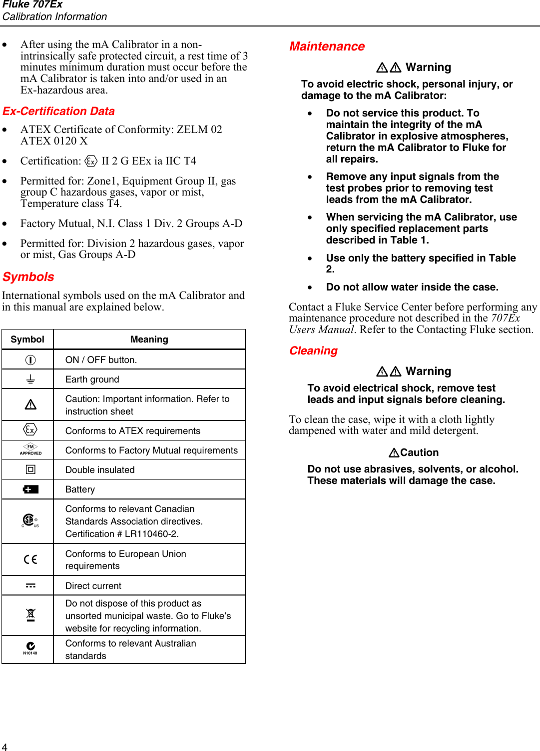 Page 4 of 10 - Fluke Fluke-707Ex-Users-Manual Text