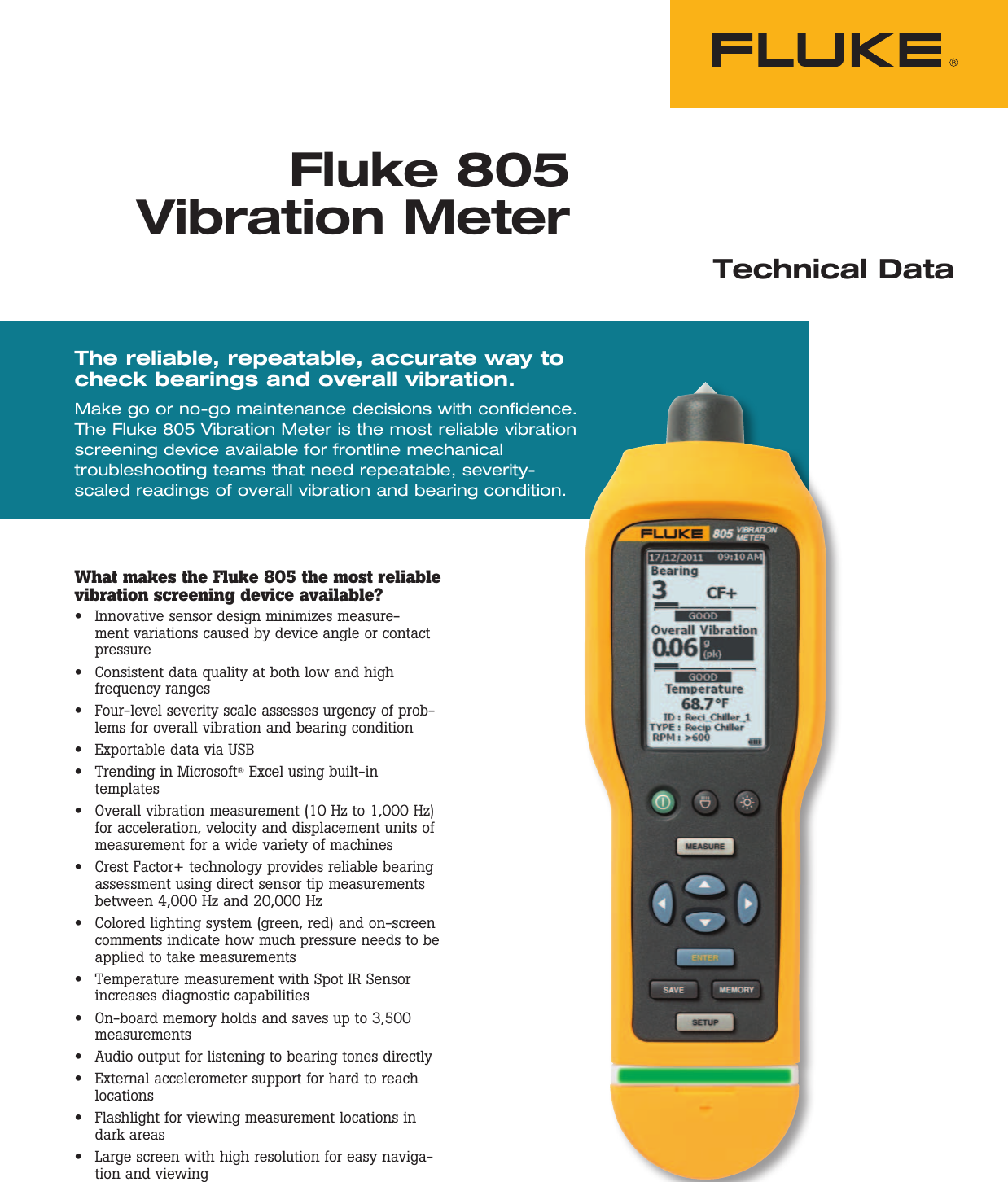 Page 1 of 4 - Fluke Fluke-805-Data-Sheet- 805 Vibration Meter  Fluke-805-data-sheet