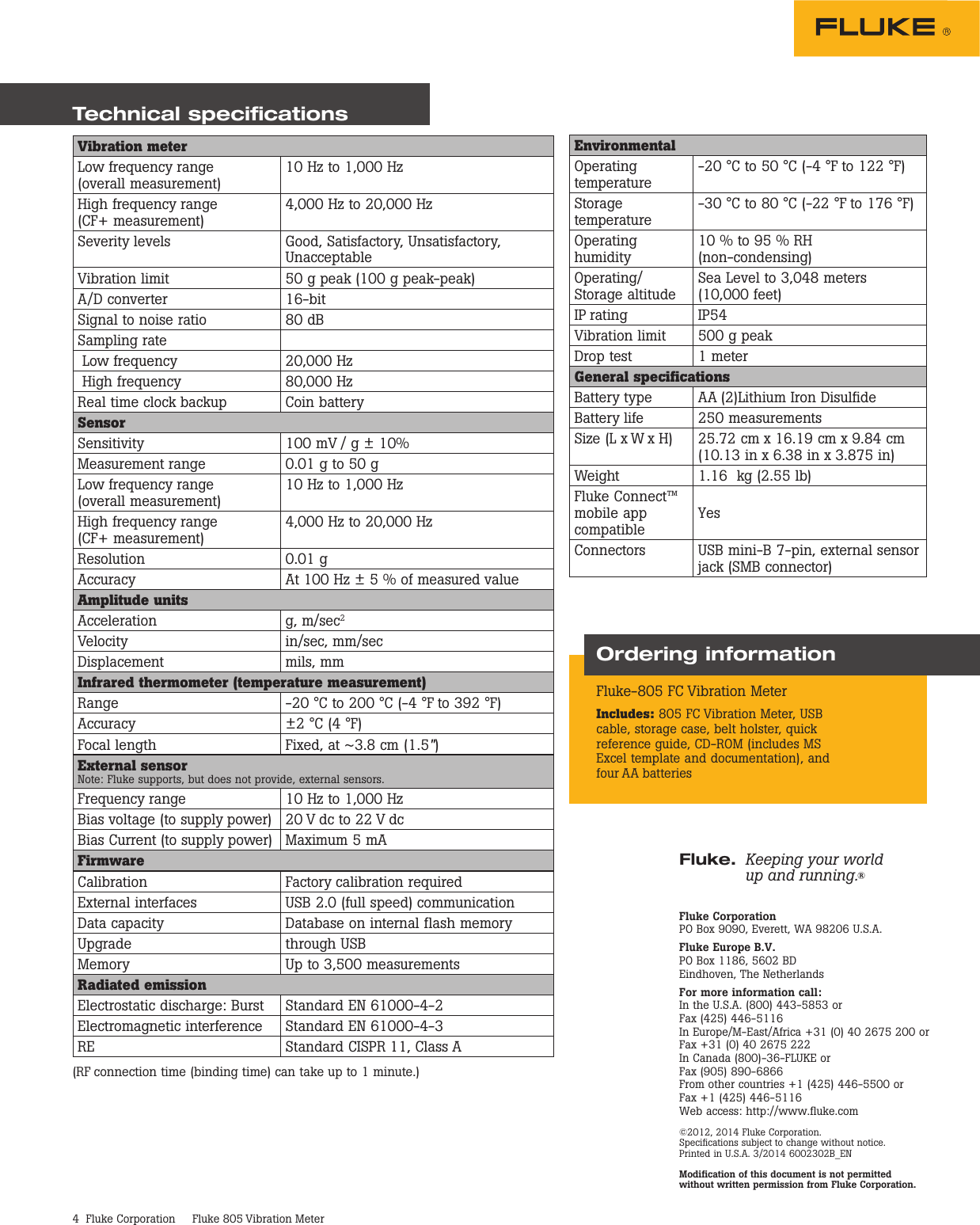 Page 4 of 4 - Fluke Fluke-805-Data-Sheet- 805 Vibration Meter  Fluke-805-data-sheet