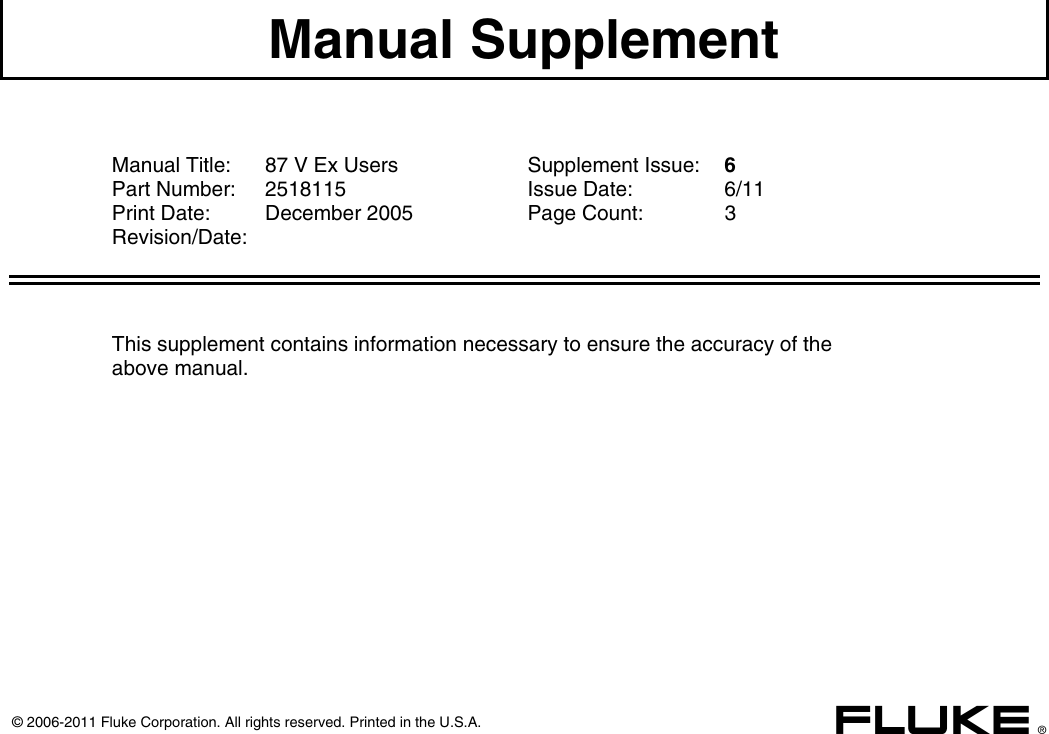 Page 1 of 4 - Fluke Fluke-87V-Ex-Users-Manual MS6