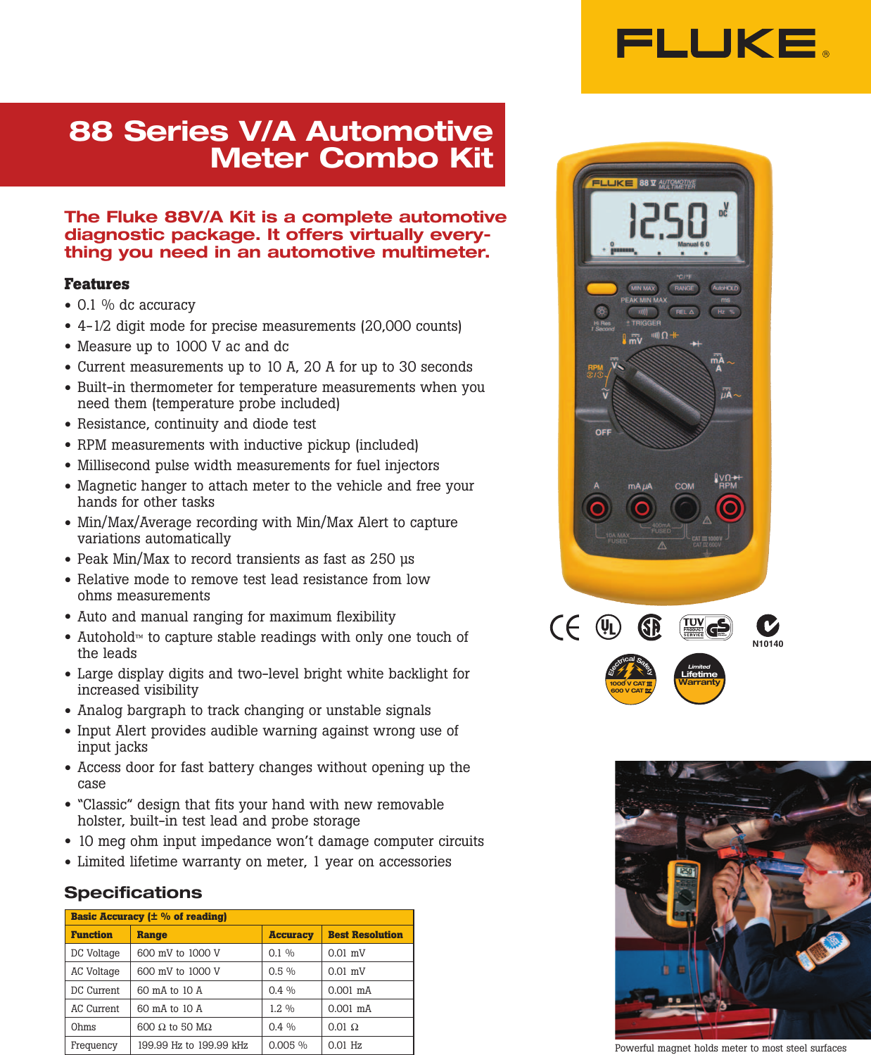 Page 1 of 2 - Fluke Fluke-88V-Deluxe-Brochure- 88 Series V/A Automotive Meter Combo Kit Data Sheet  Fluke-88v-deluxe-brochure