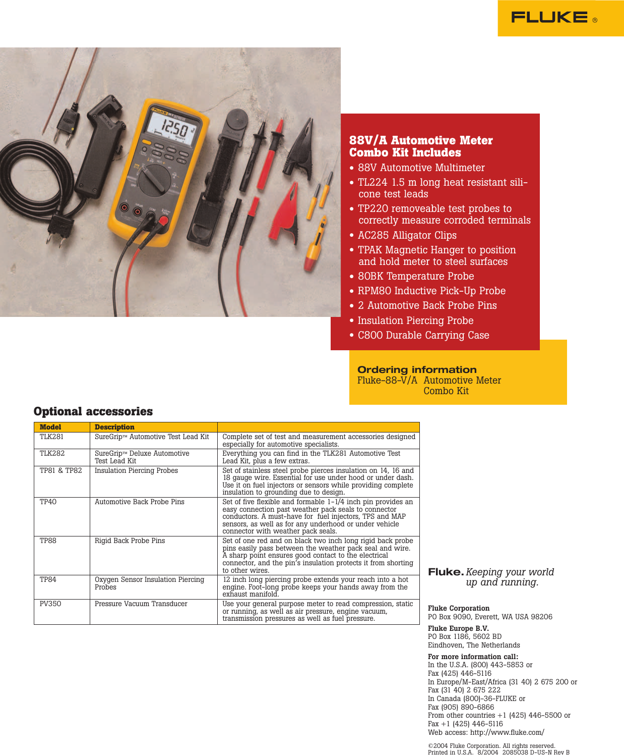 Page 2 of 2 - Fluke Fluke-88V-Deluxe-Brochure- 88 Series V/A Automotive Meter Combo Kit Data Sheet  Fluke-88v-deluxe-brochure