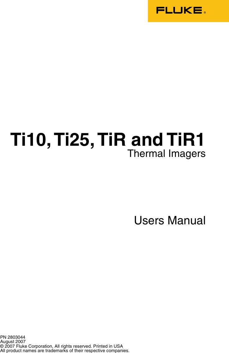 Fluke Thermal Imagers Ti10 Users Manual