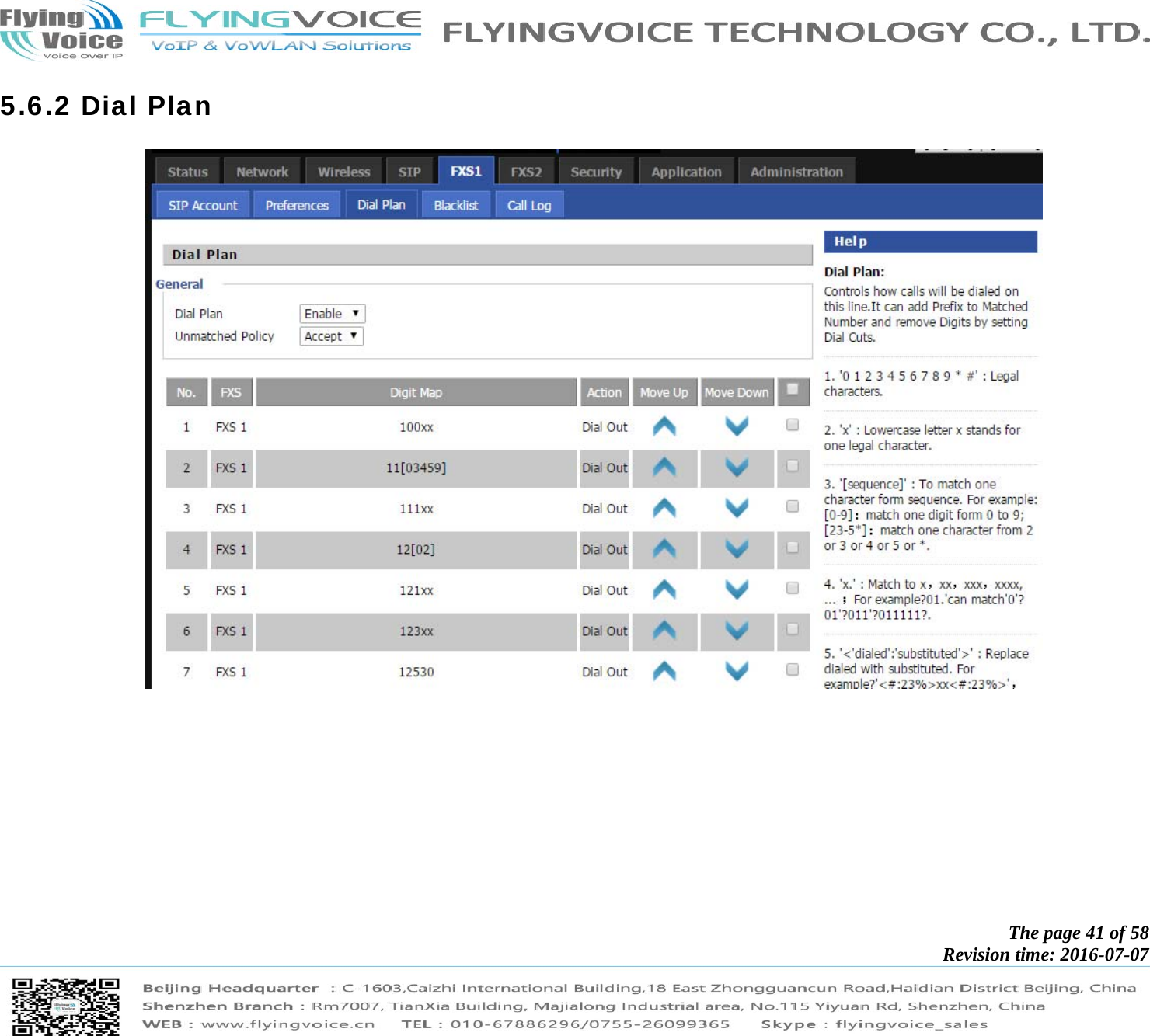            The page 41 of 58 Revision time: 2016-07-07       5.6.2 Dial Plan  