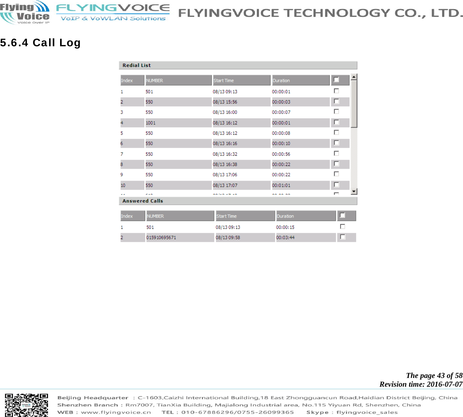            The page 43 of 58 Revision time: 2016-07-07       5.6.4 Call Log   