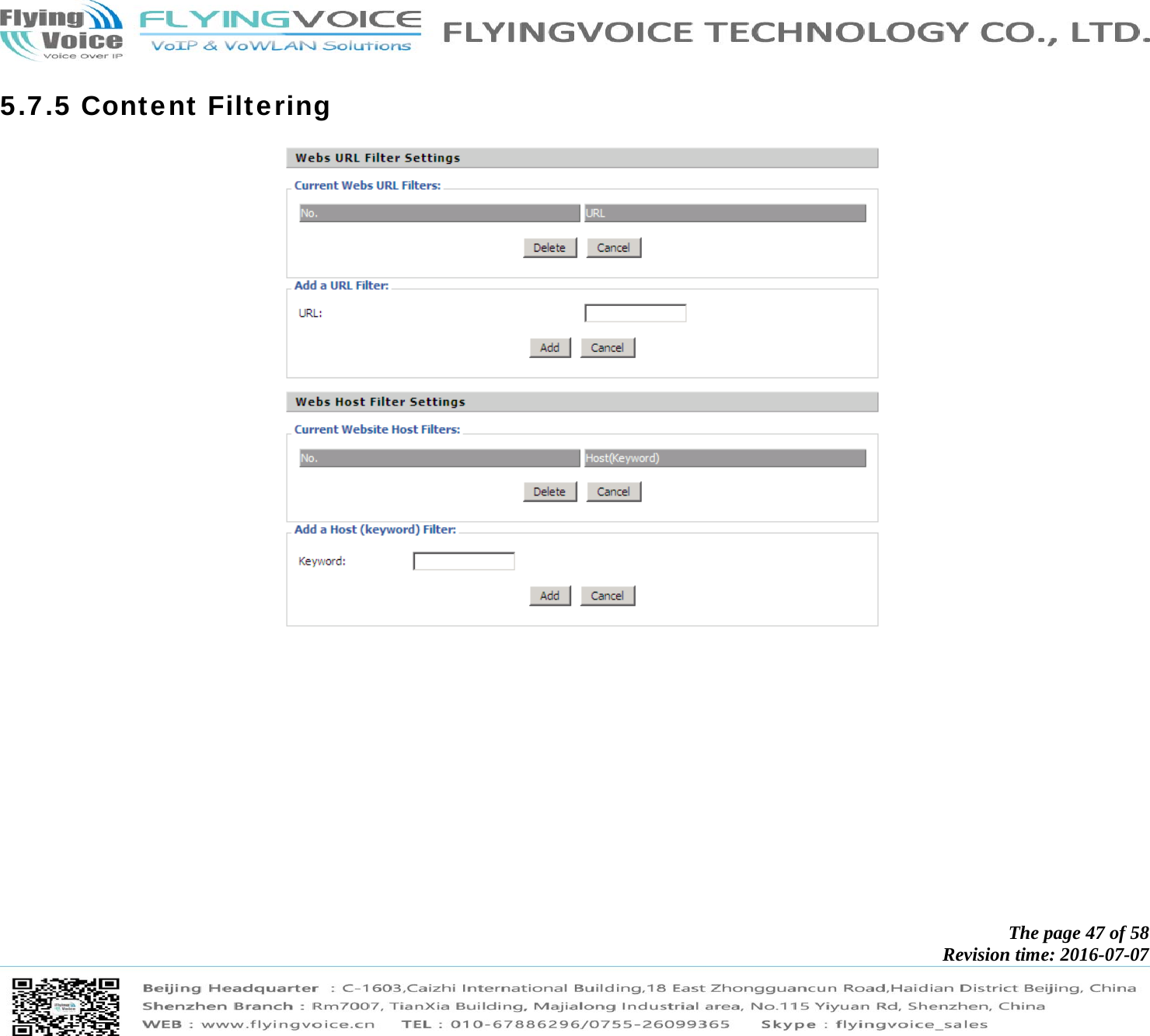            The page 47 of 58 Revision time: 2016-07-07       5.7.5 Content Filtering     