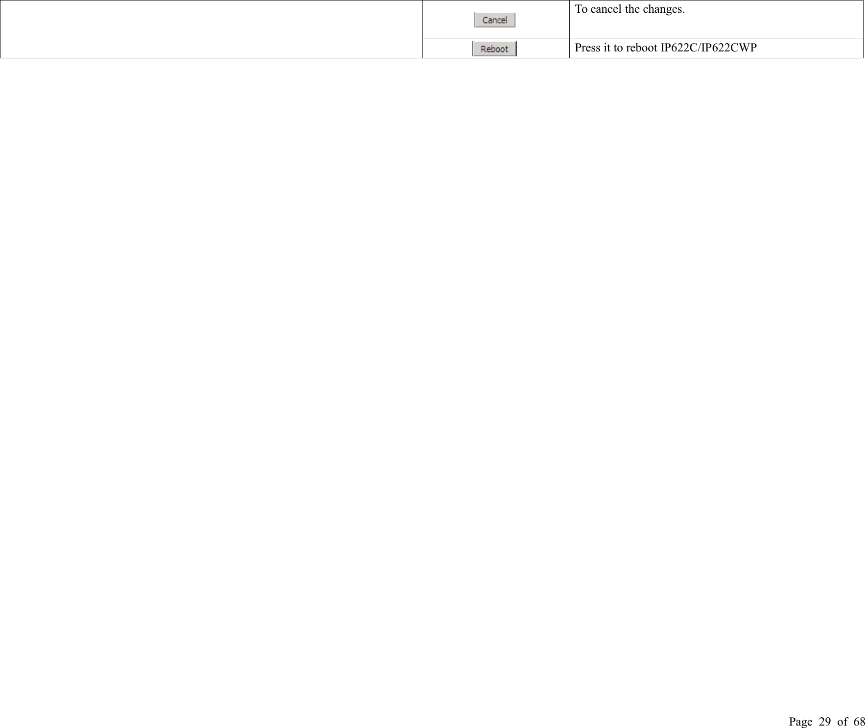 Page 29 of 68To cancel the changes.Press it to reboot IP622C/IP622CWP