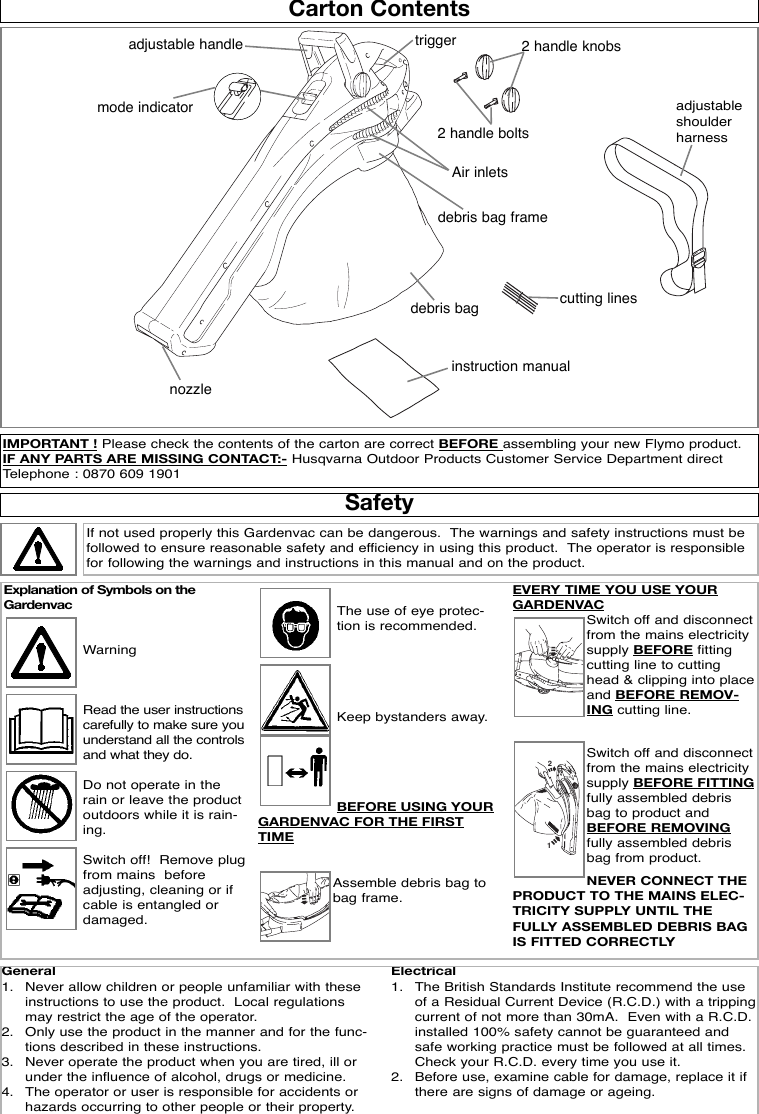 Page 2 of 8 - Flymo Garden Vac OM, Flymo, Gardenvac Plus, Turbo, 964863601, 2006-12, Electric User Manual  To The 50bb88ee-5648-4ce5-bc9f-ea8e5ea3a013