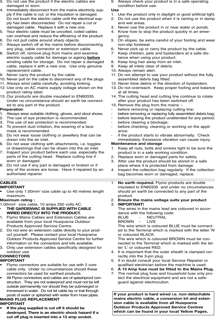 Page 3 of 8 - Flymo Garden Vac OM, Flymo, Gardenvac Plus, Turbo, 964863601, 2006-12, Electric User Manual  To The 50bb88ee-5648-4ce5-bc9f-ea8e5ea3a013