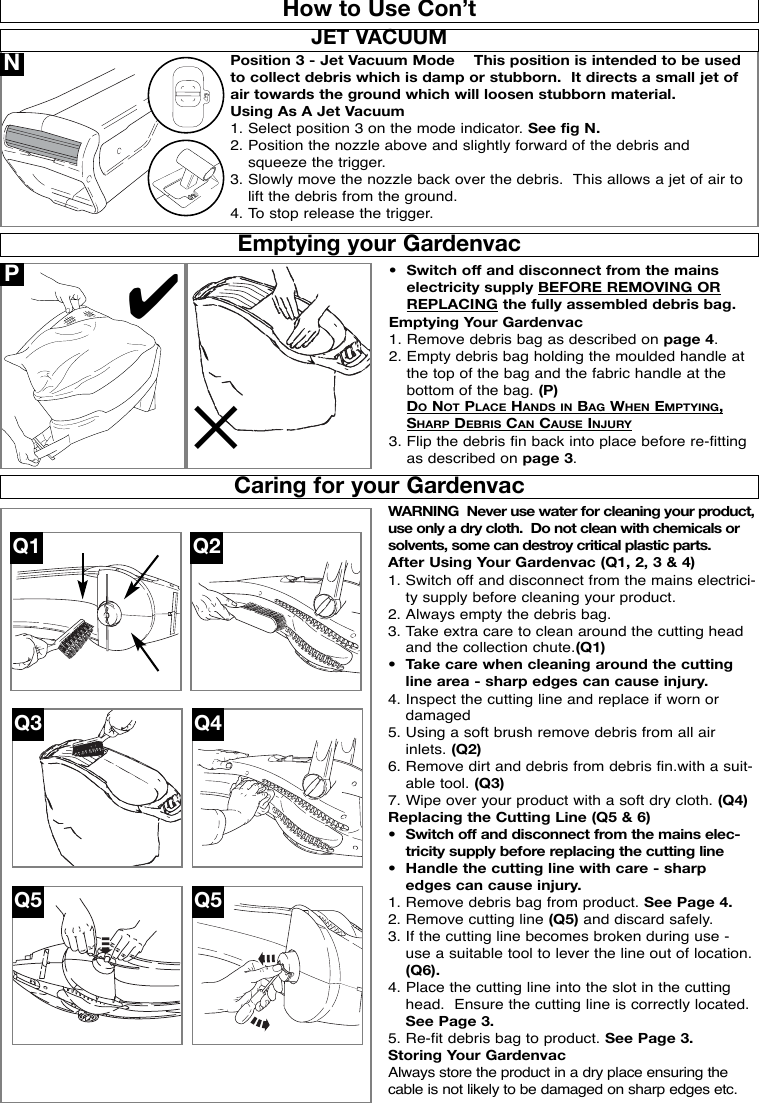 Page 6 of 8 - Flymo Garden Vac OM, Flymo, Gardenvac Plus, Turbo, 964863601, 2006-12, Electric User Manual  To The 50bb88ee-5648-4ce5-bc9f-ea8e5ea3a013