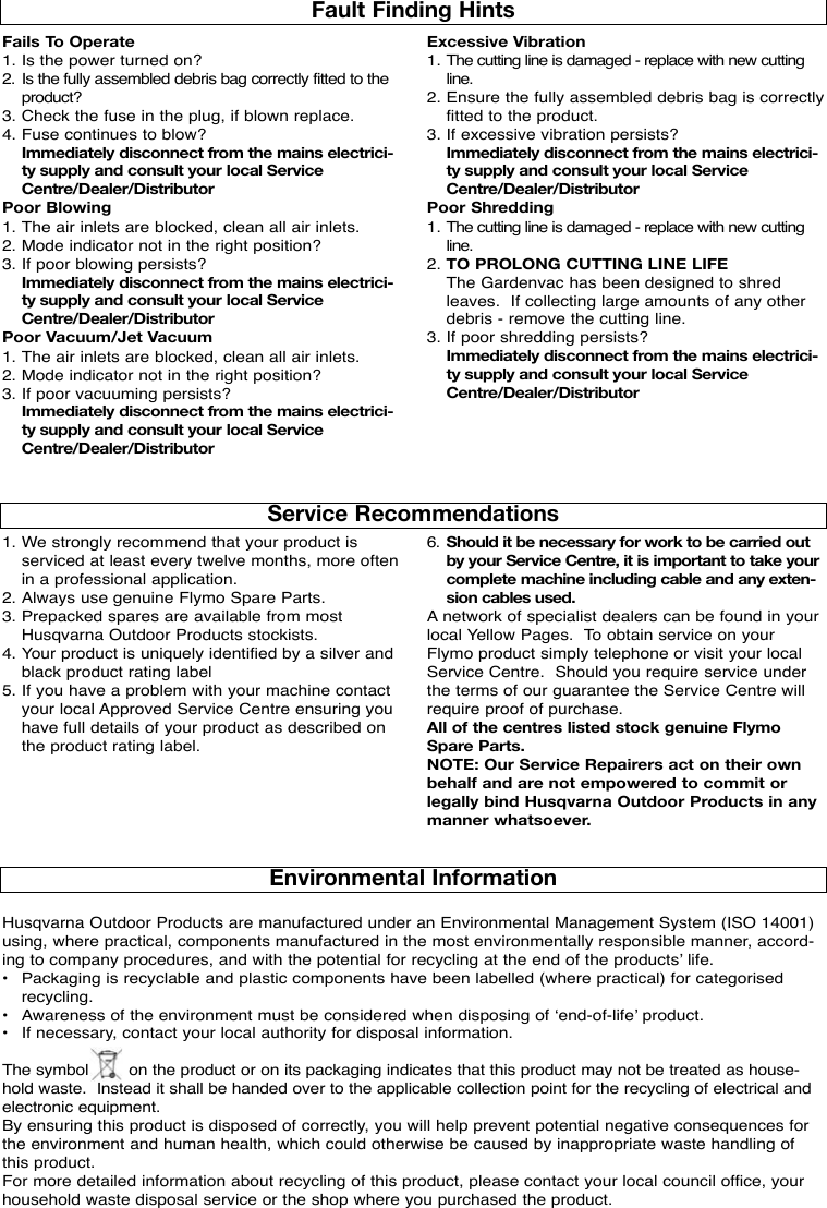 Page 7 of 8 - Flymo Garden Vac OM, Flymo, Gardenvac Plus, Turbo, 964863601, 2006-12, Electric User Manual  To The 50bb88ee-5648-4ce5-bc9f-ea8e5ea3a013