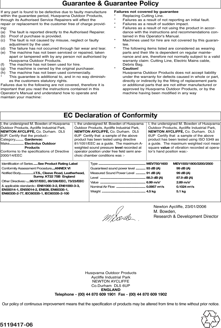 Page 8 of 8 - Flymo Garden Vac OM, Flymo, Gardenvac Plus, Turbo, 964863601, 2006-12, Electric User Manual  To The 50bb88ee-5648-4ce5-bc9f-ea8e5ea3a013